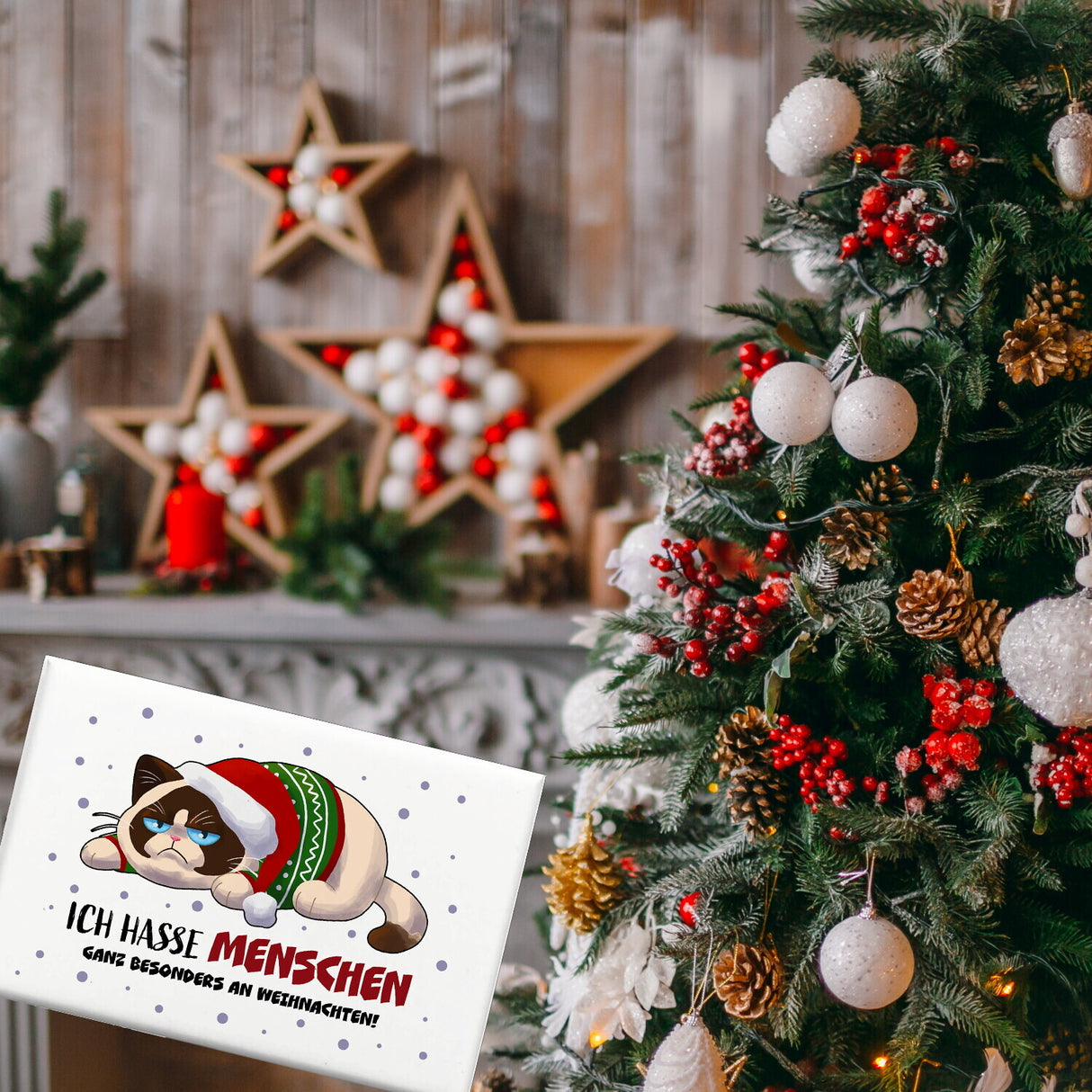 Ich hasse Menschen – besonders an Weihnachten Souvenir Magnet mit grimmiger Katze
