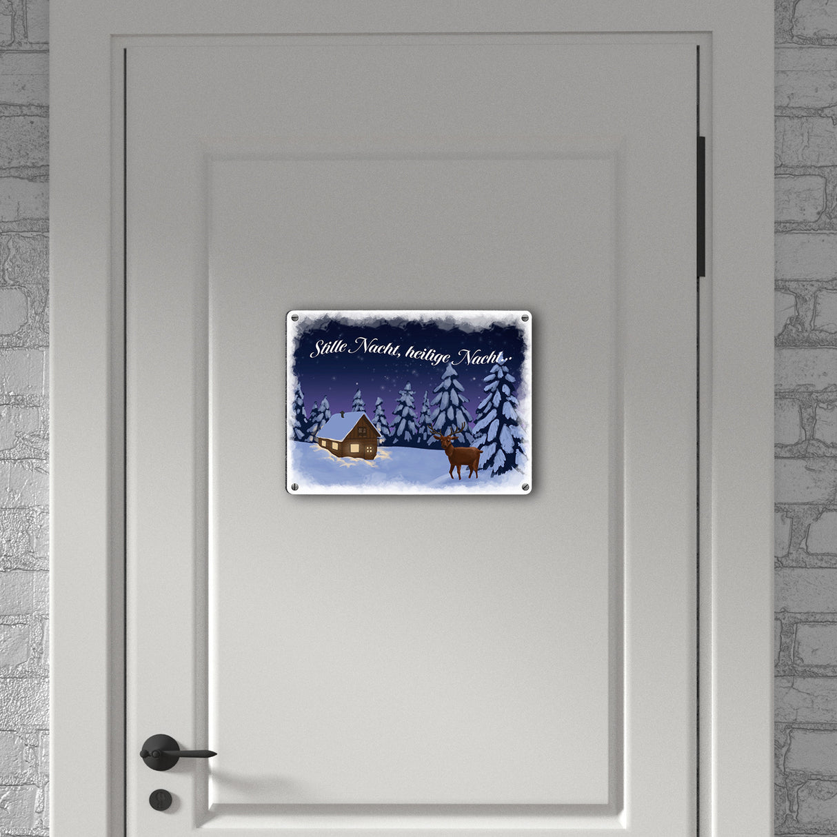 Schöne Winterlandschaft bei Nacht Metallschild