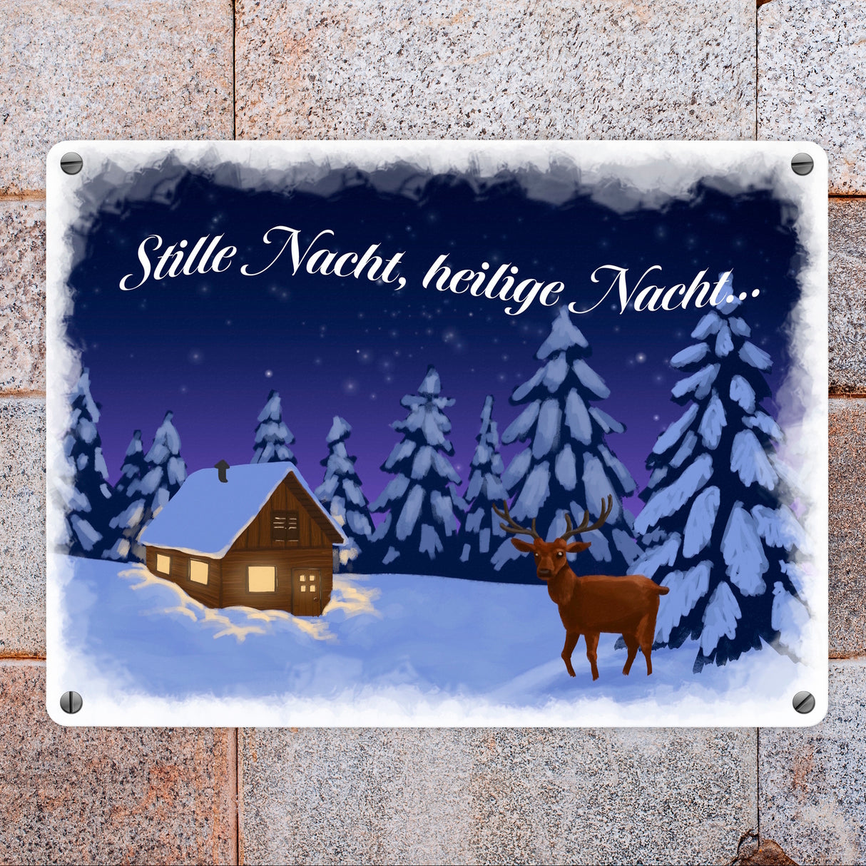 Schöne Winterlandschaft bei Nacht Metallschild