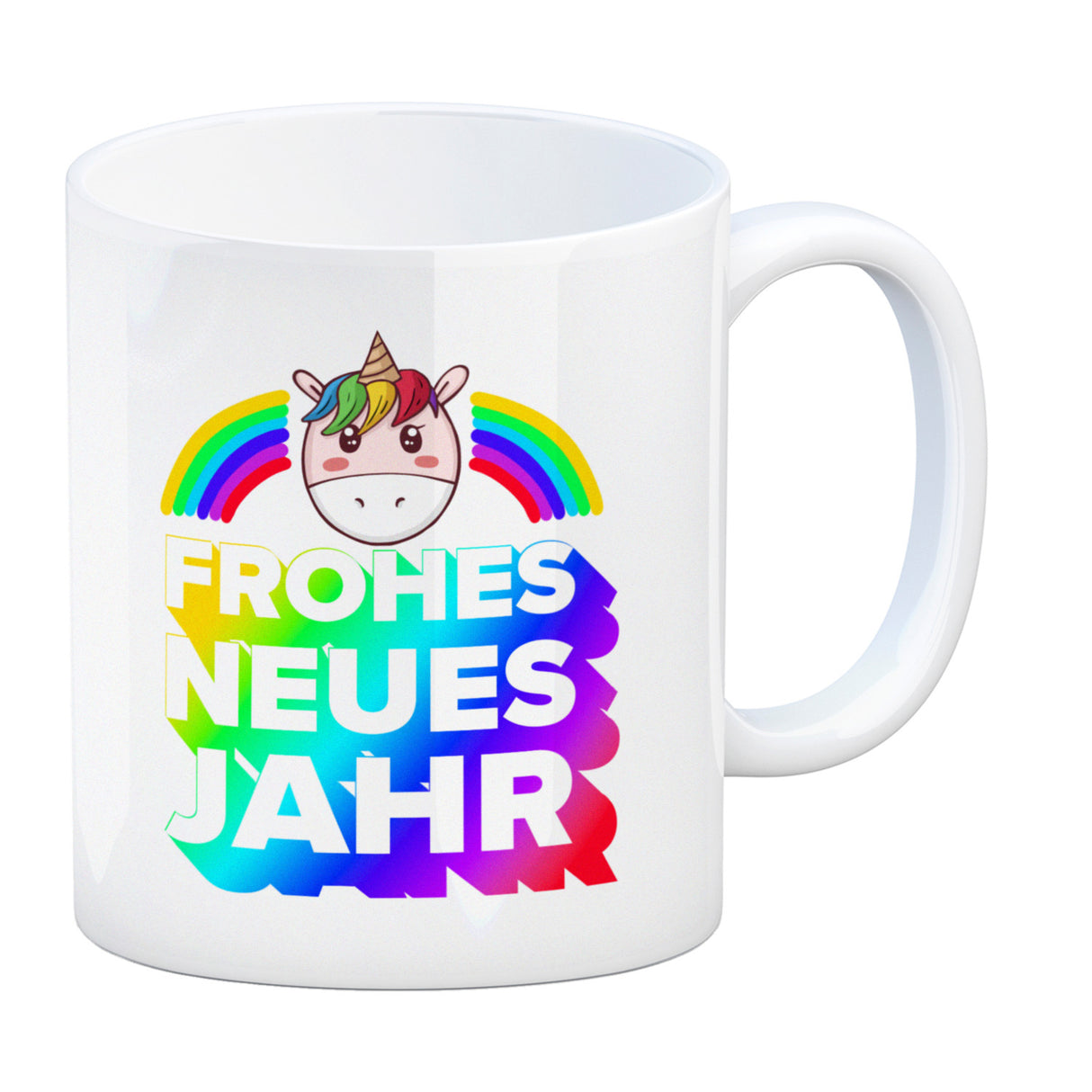 Frohes neues Jahr Regenbogen und Einhorn Kaffeebecher