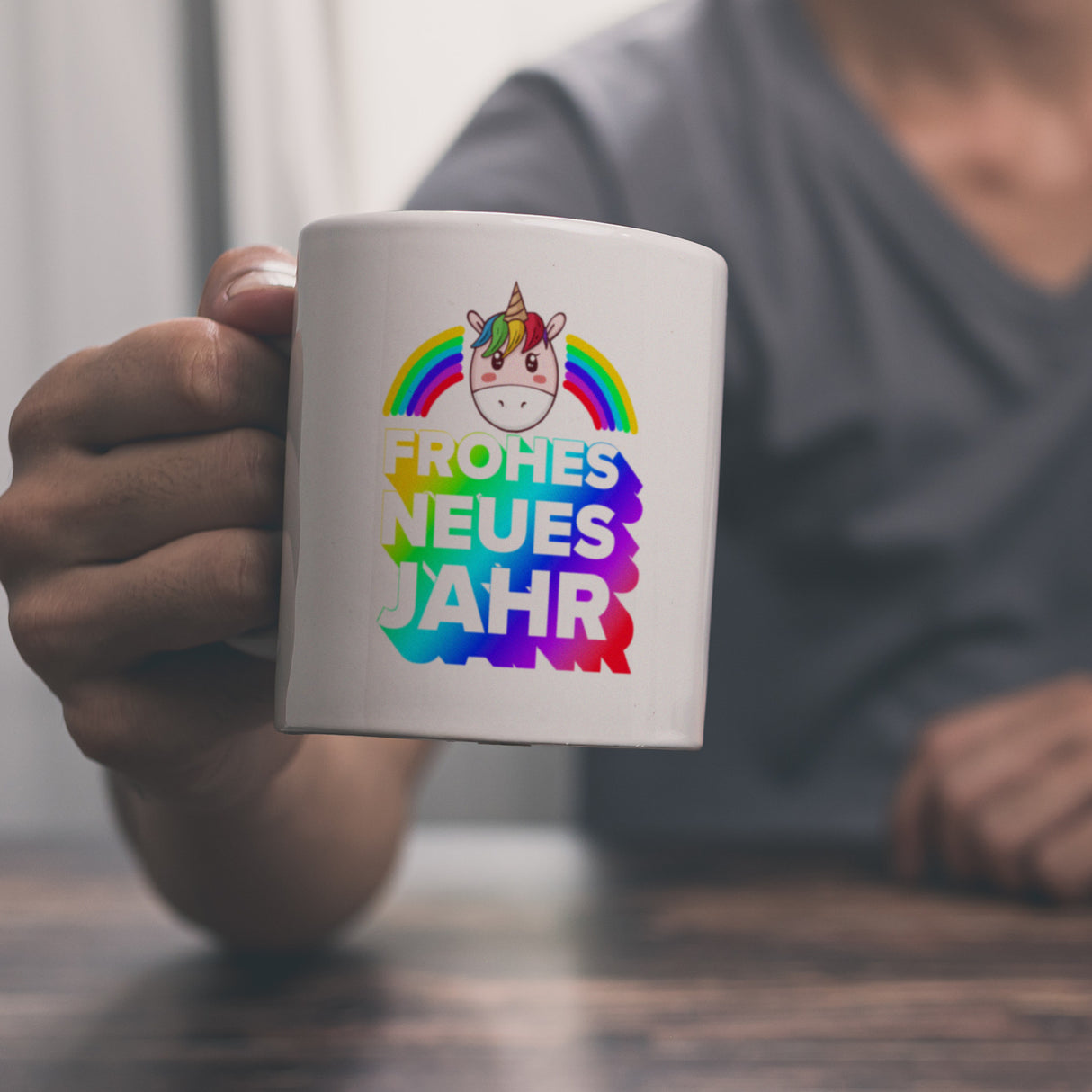 Frohes neues Jahr Regenbogen und Einhorn Kaffeebecher