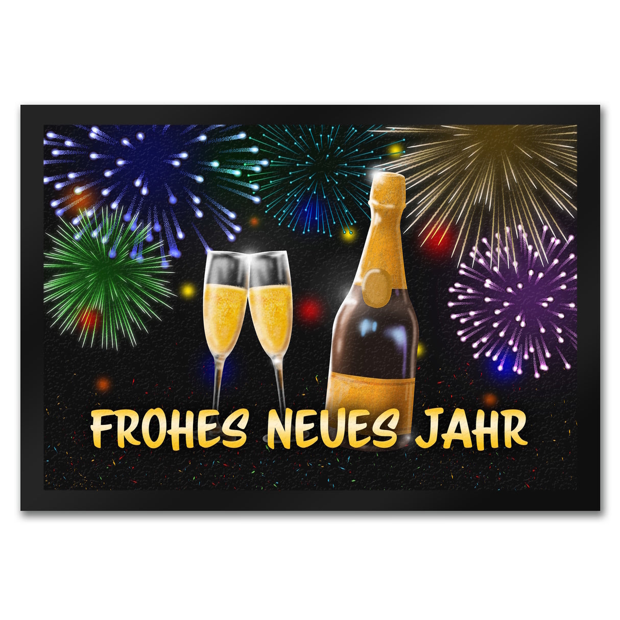 Frohes neues Jahr Fußmatte mit Sekt und Feuerwerk