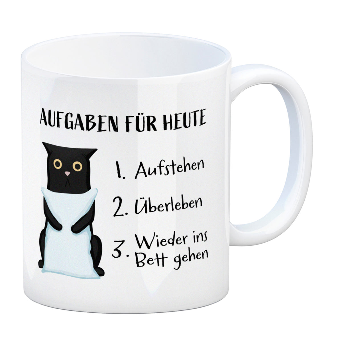 Aufgaben für heute Kaffeebecher mit müder Katze