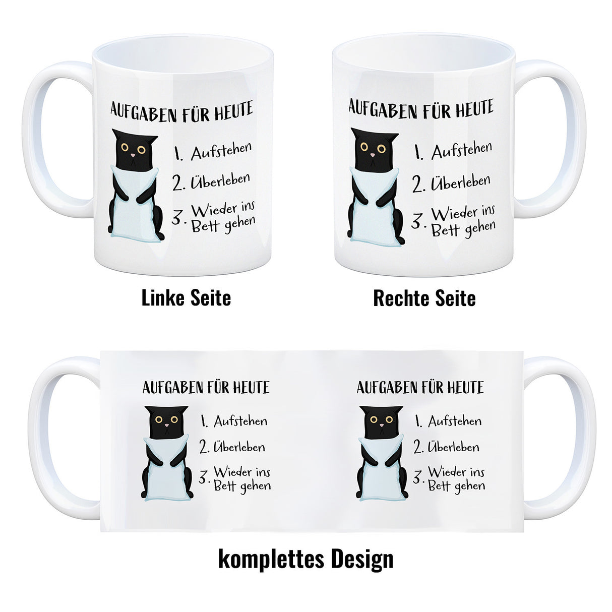 Aufgaben für heute Kaffeebecher mit müder Katze