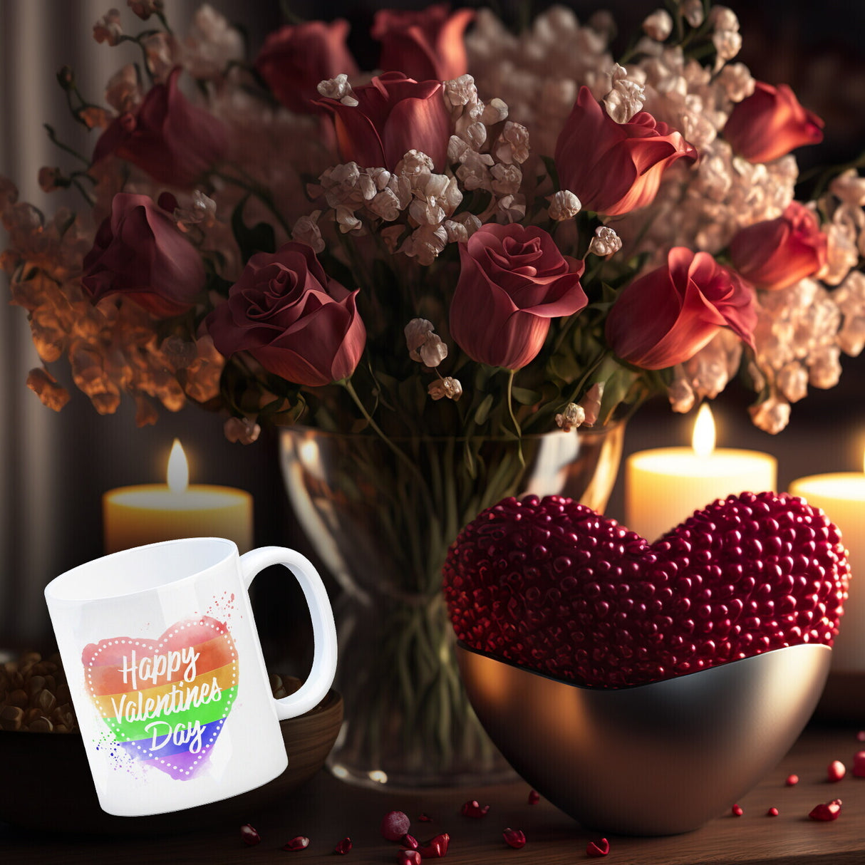 Happy Valentines Day Herz in regenbogenfarben Kaffeebecher