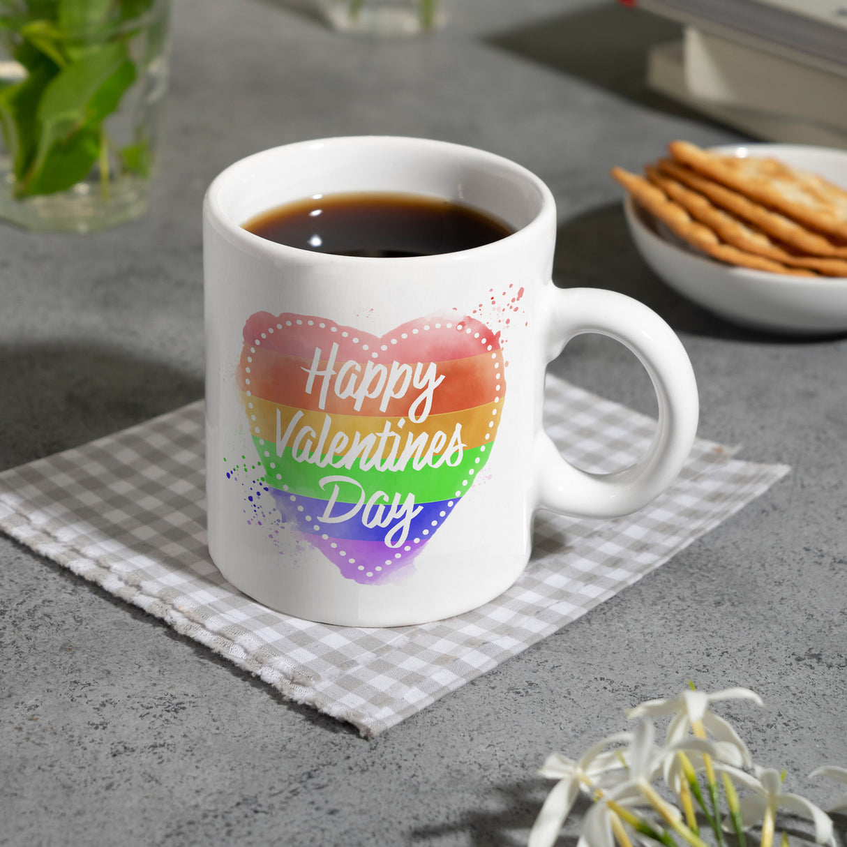 Happy Valentines Day Herz in regenbogenfarben Kaffeebecher