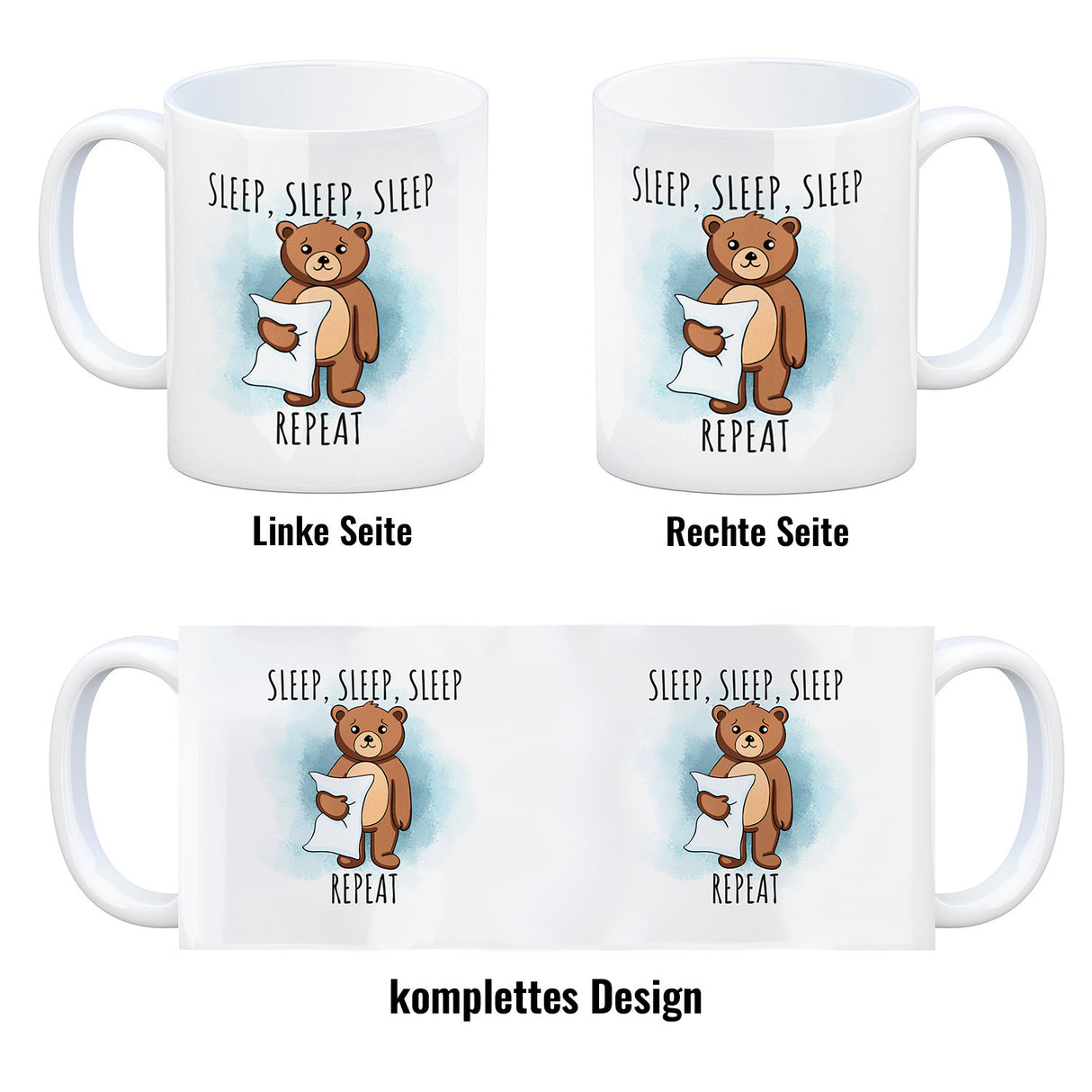 Sleep, Sleep, Sleep, Repeat niedlicher Teddybär Kaffeebecher