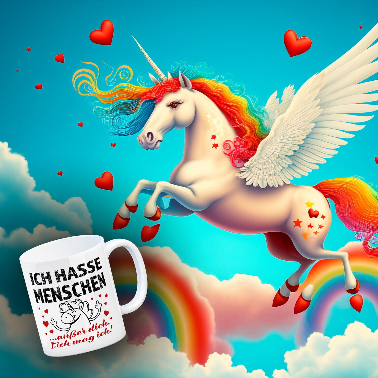 Ich hasse Menschen - außer dich Einhorn Valentinstag Kaffeebecher