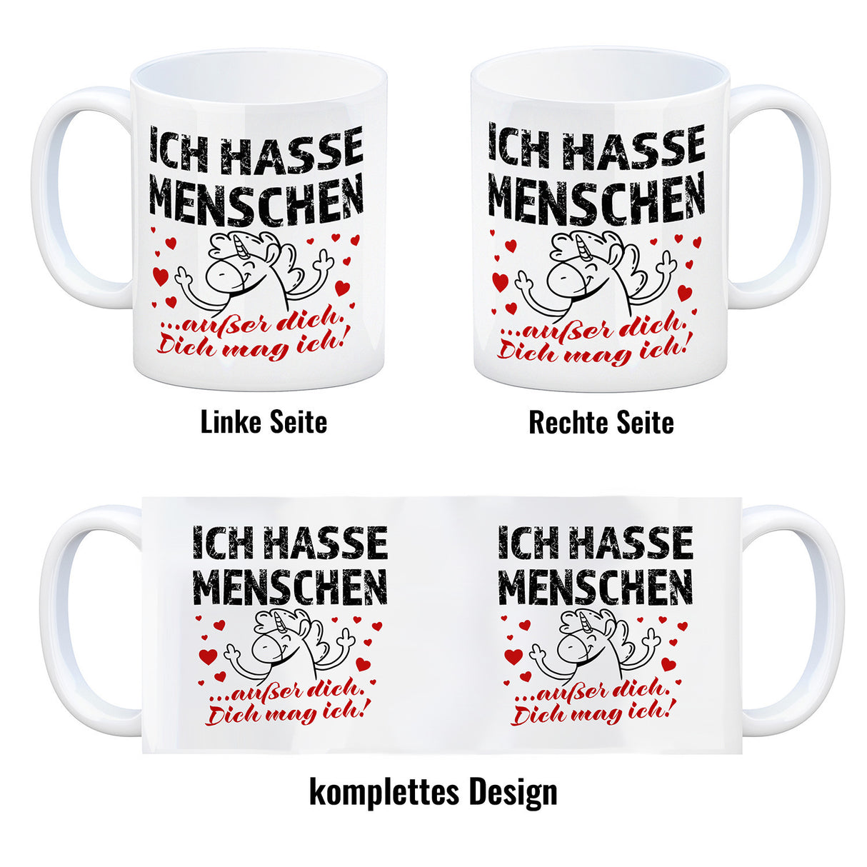 Ich hasse Menschen - außer dich Einhorn Valentinstag Kaffeebecher