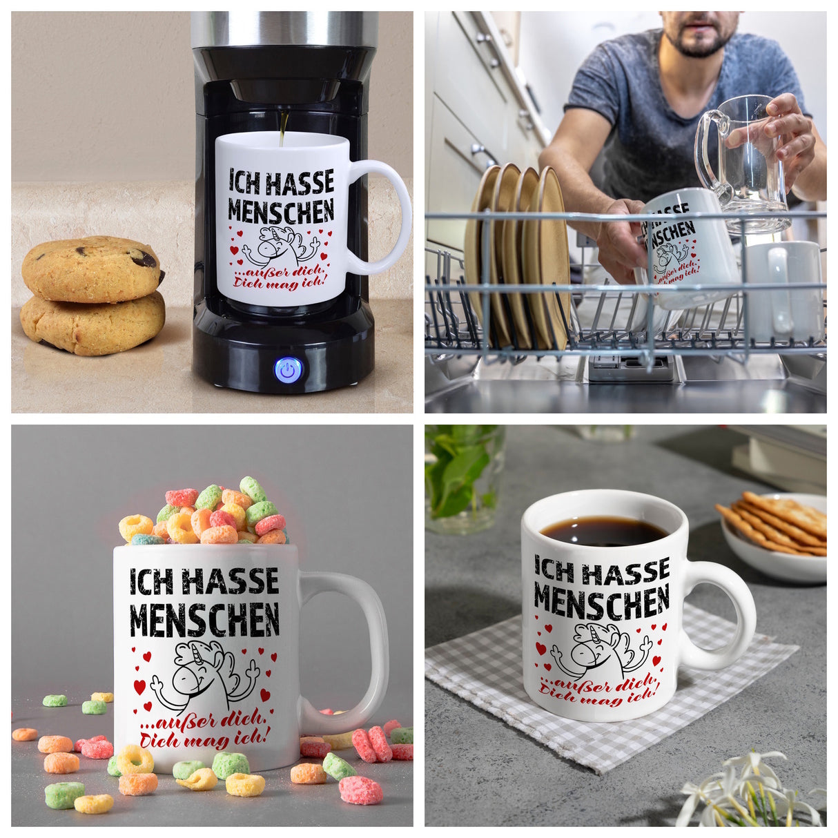 Ich hasse Menschen - außer dich Einhorn Valentinstag Kaffeebecher
