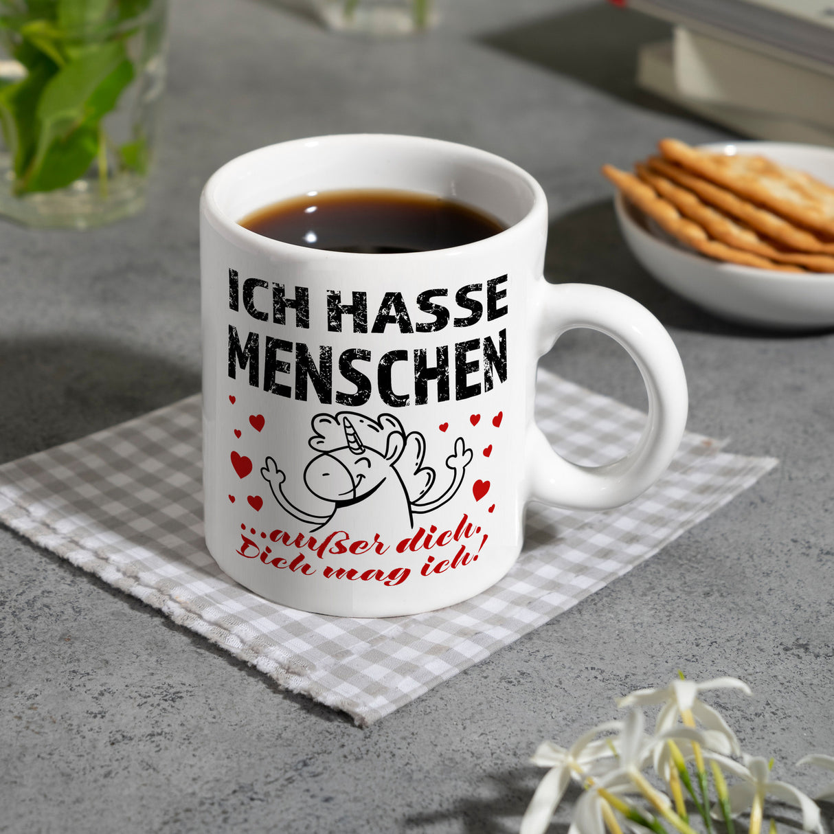 Ich hasse Menschen - außer dich Einhorn Valentinstag Kaffeebecher