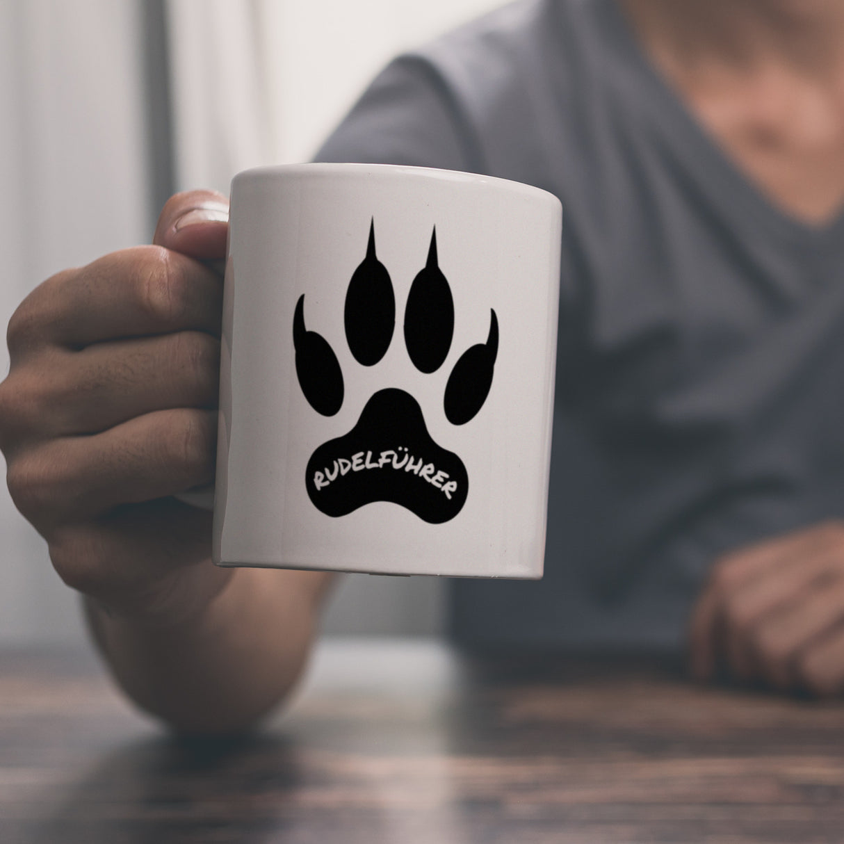 Rudelführer Pfotenabdruck Kaffeebecher mit Wolf Motiv