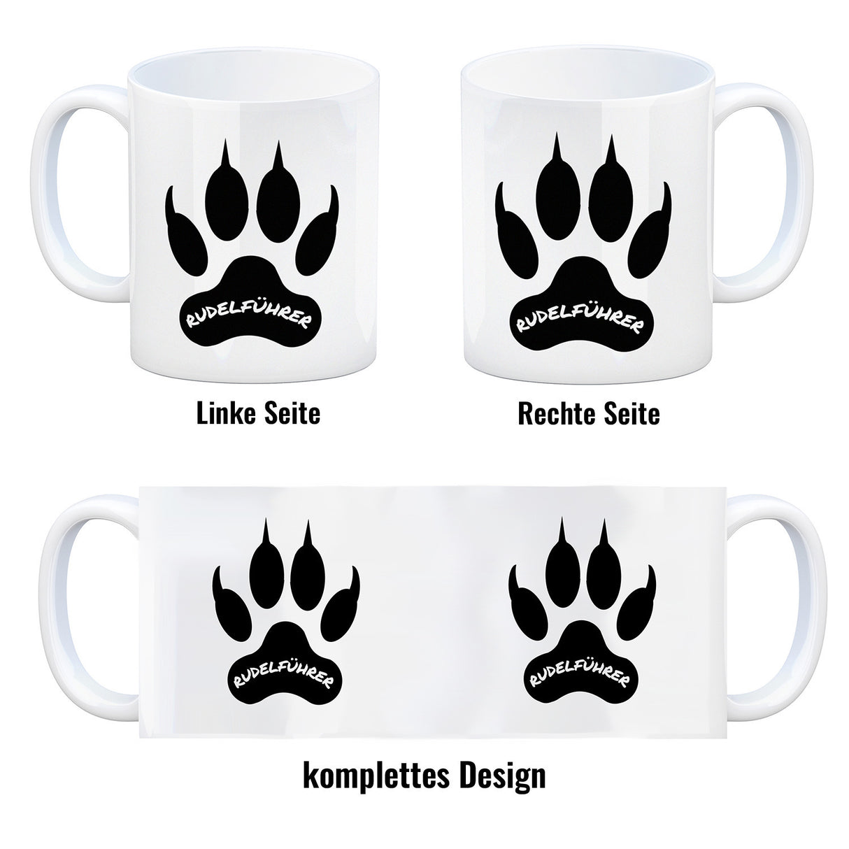 Rudelführer Pfotenabdruck Kaffeebecher mit Wolf Motiv
