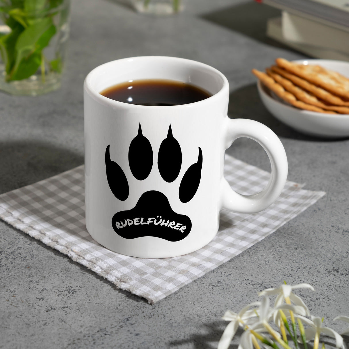 Rudelführer Pfotenabdruck Kaffeebecher mit Wolf Motiv