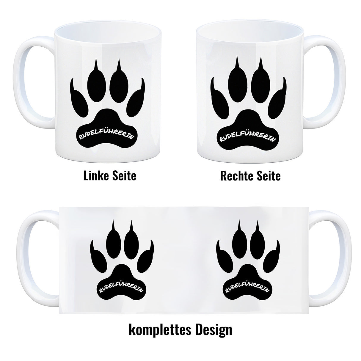 Rudelführerin Wolf Kaffeebecher mit Pfotenabdruck Motiv