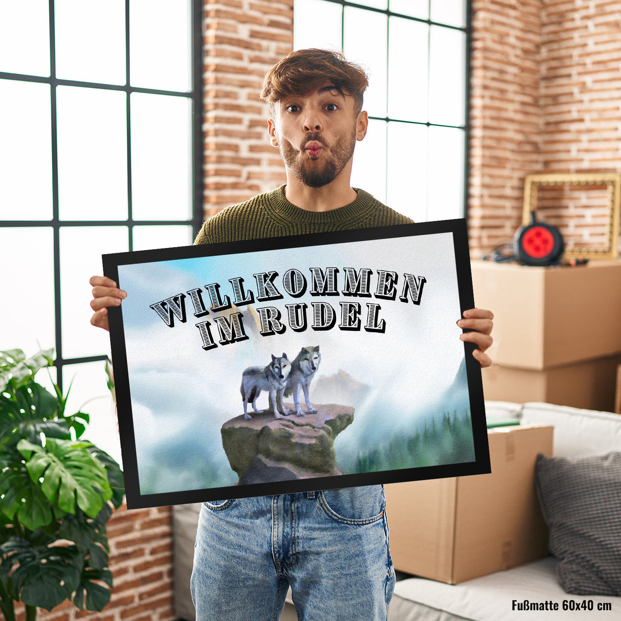 Wolf Fußmatte in 35x50 cm - Willkommen im Rudel