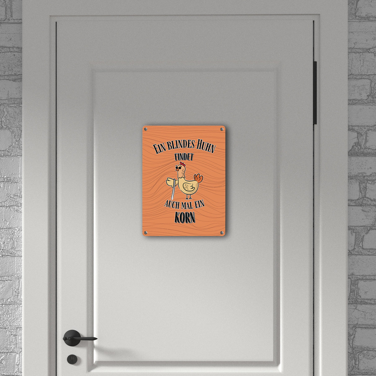 Blindes Huhn Metallschild in 15x20 cm mit Spruch