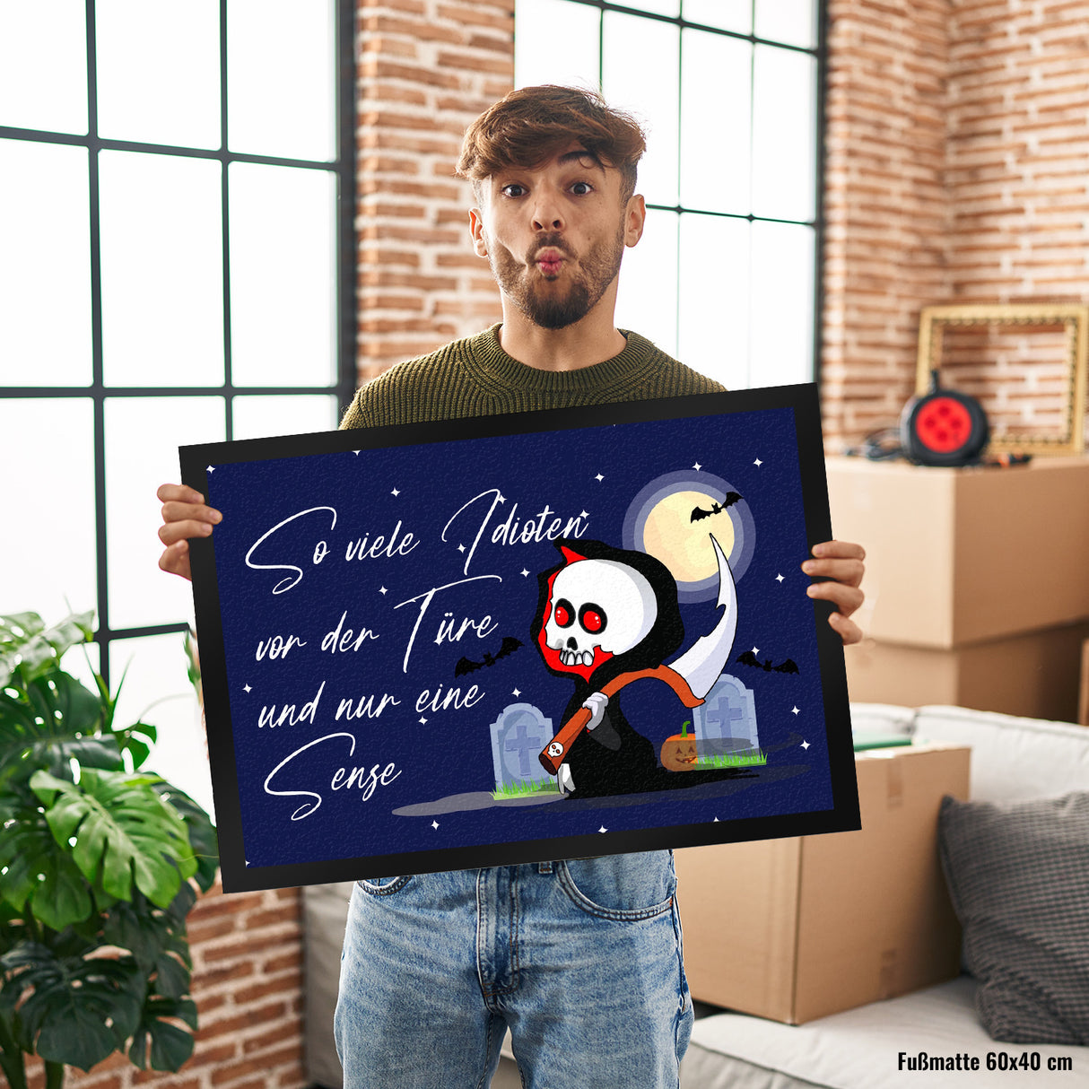 Sensenmann Fußmatte in 35x50 cm mit Spruch