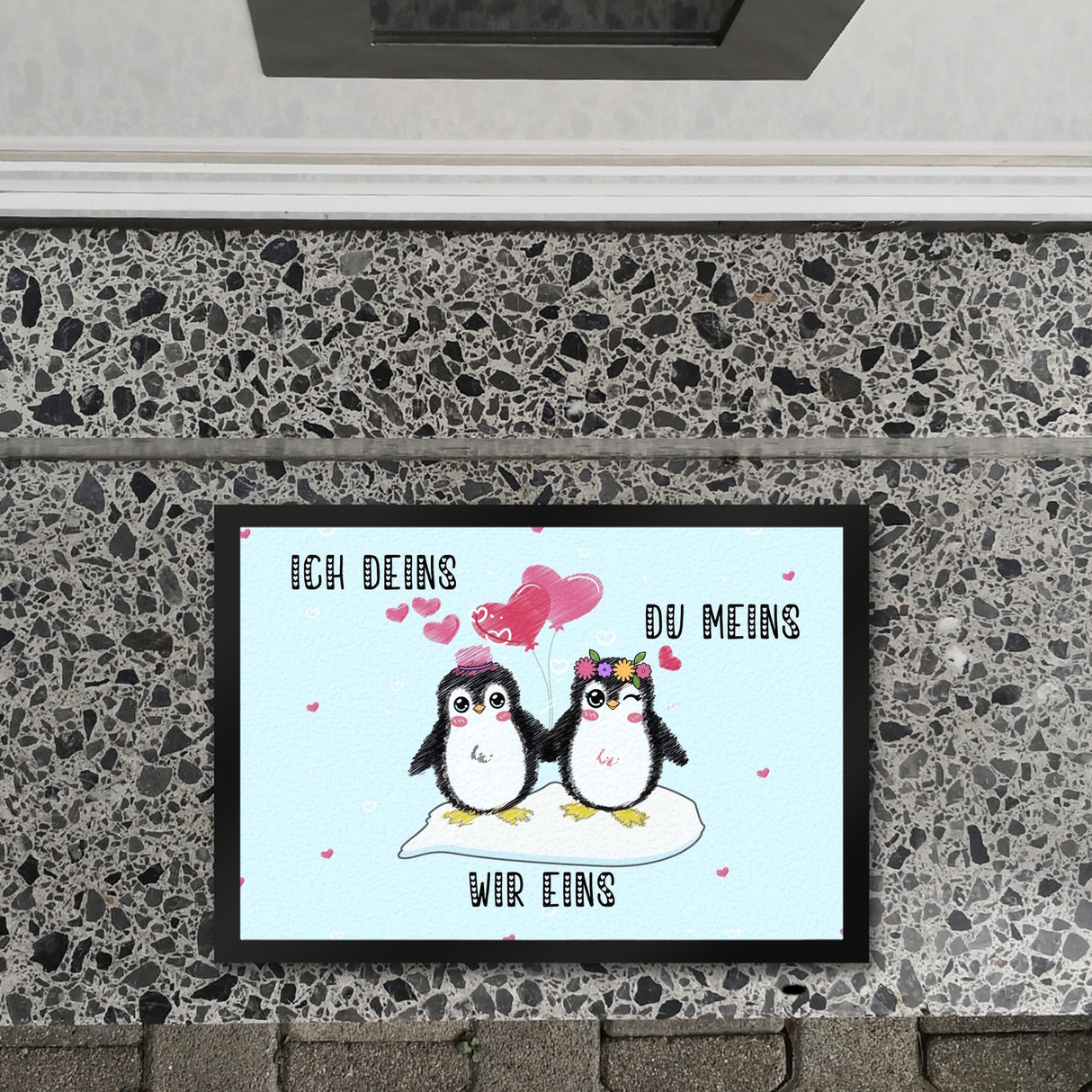 Pinguin Pärchen Fußmatte in 35x50 cm mit Spruch