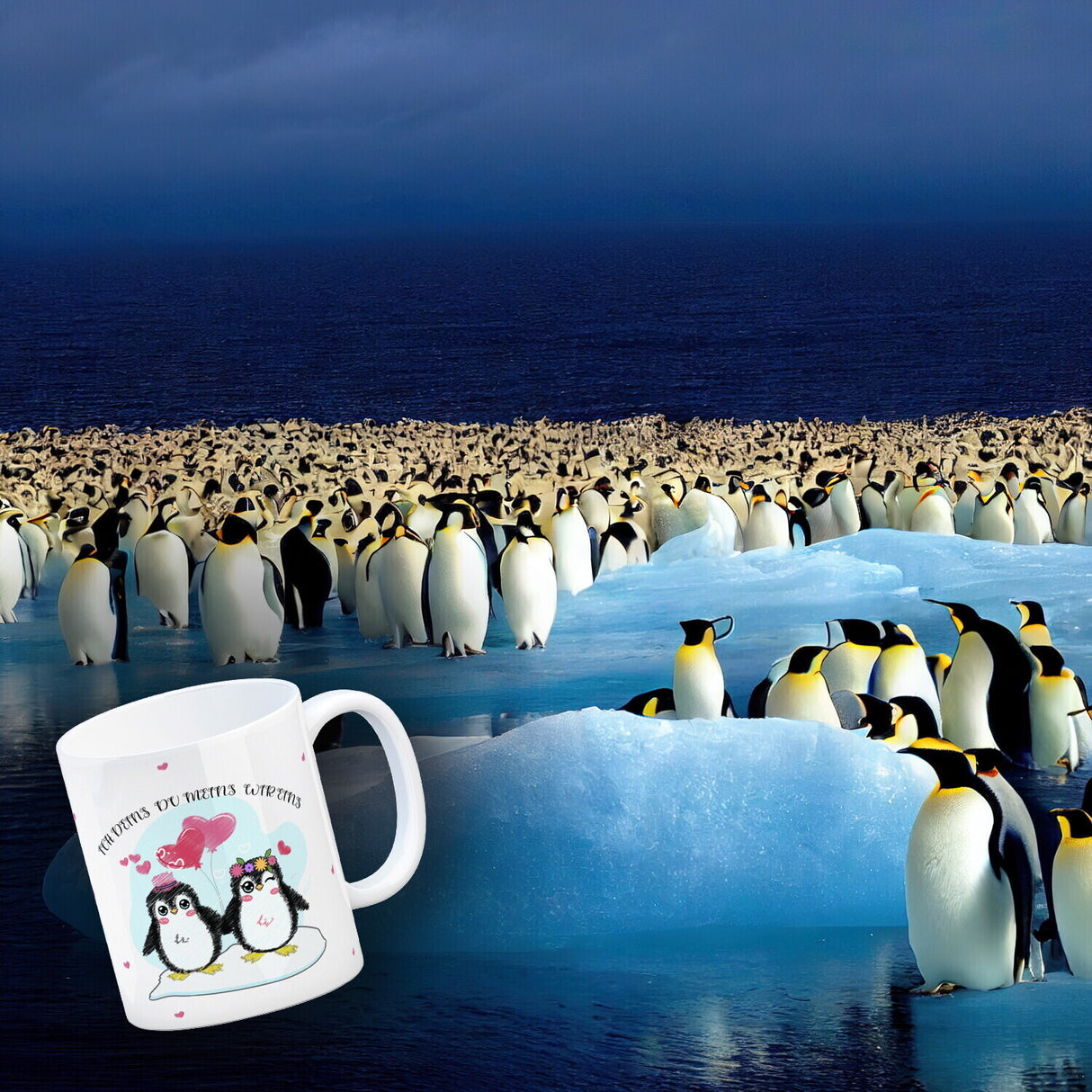 Pinguin Pärchen Kaffeebecher mit Spruch