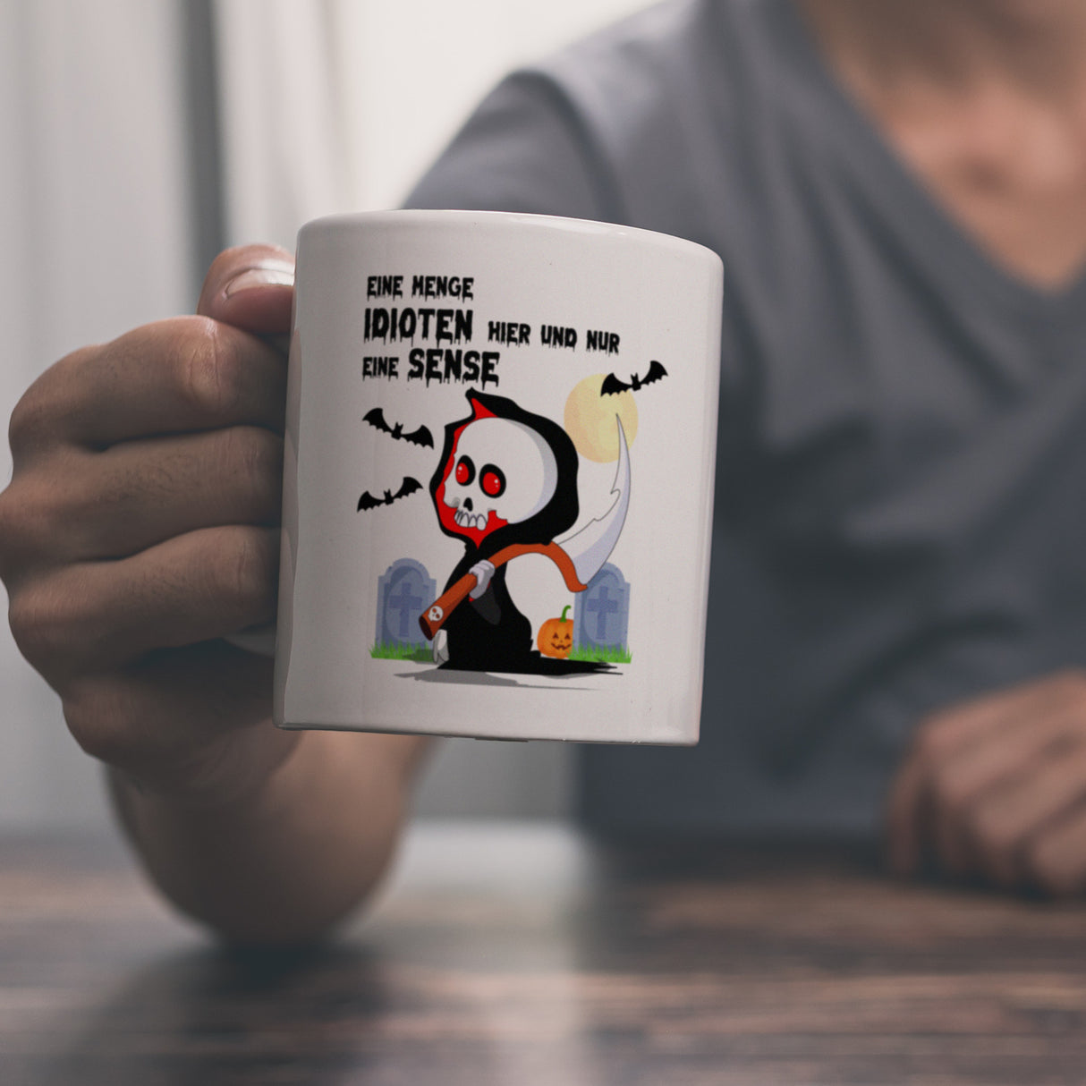 Sensenmann Halloween Kaffeebecher mit Spruch