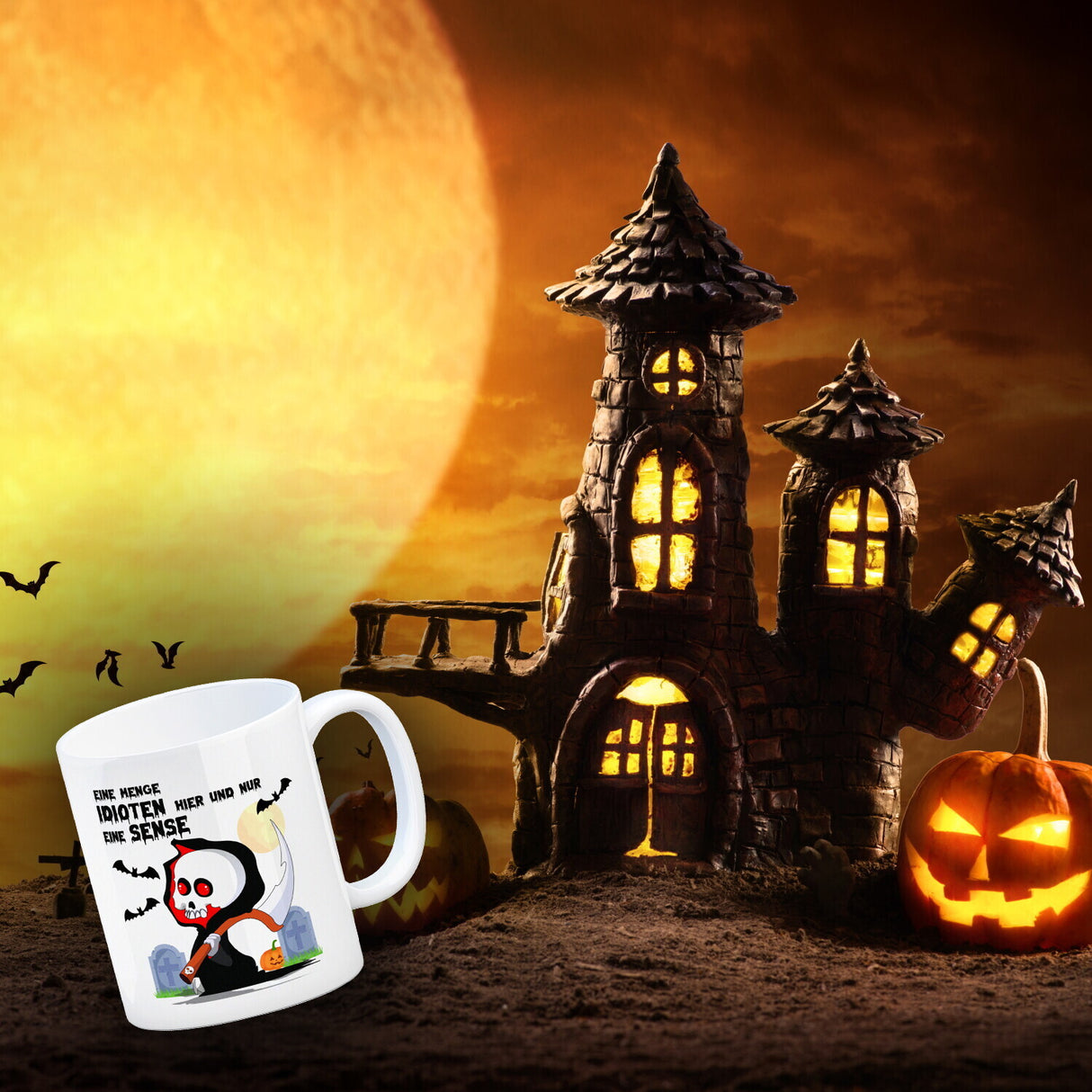 Sensenmann Halloween Kaffeebecher mit Spruch