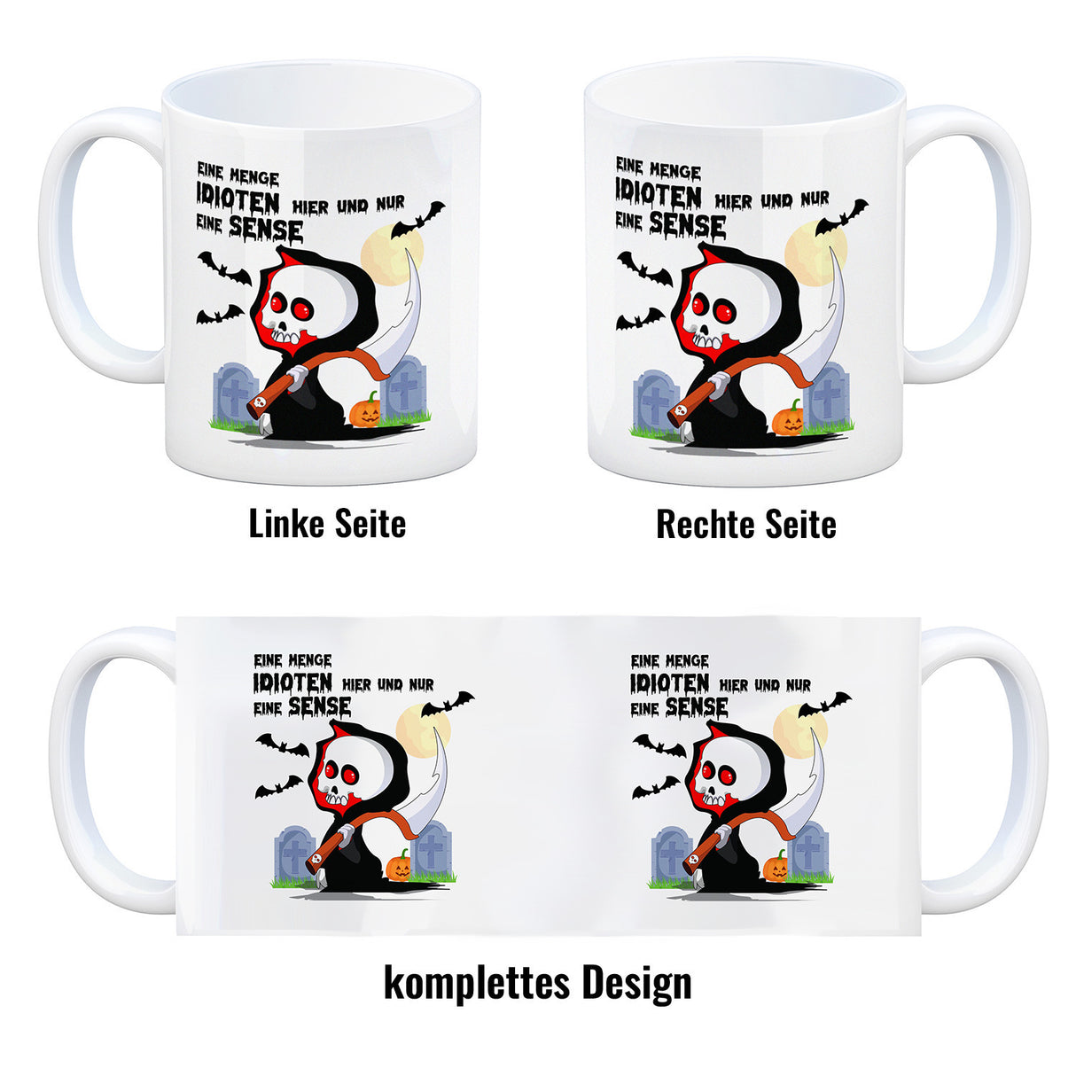 Sensenmann Halloween Kaffeebecher mit Spruch