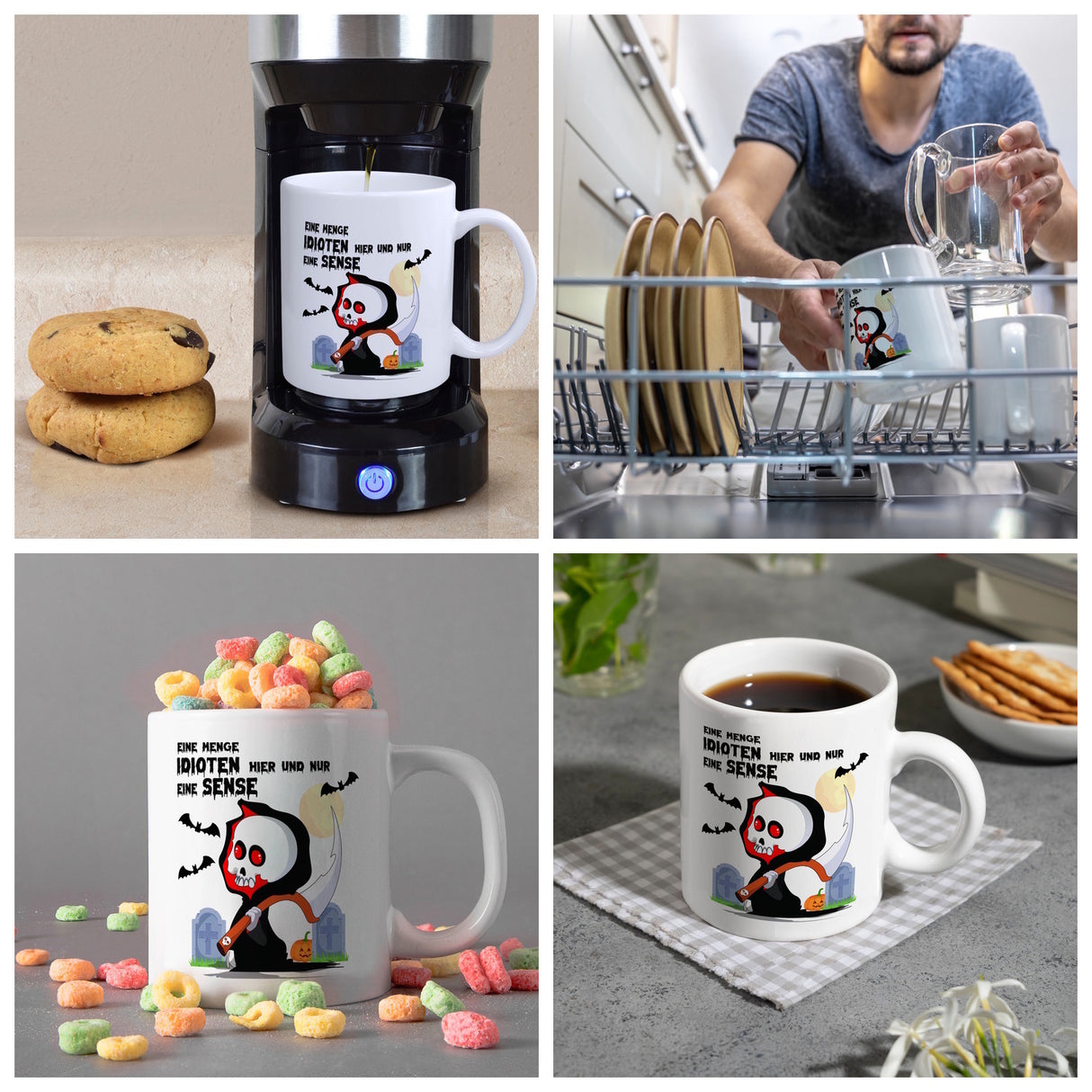 Sensenmann Halloween Kaffeebecher mit Spruch