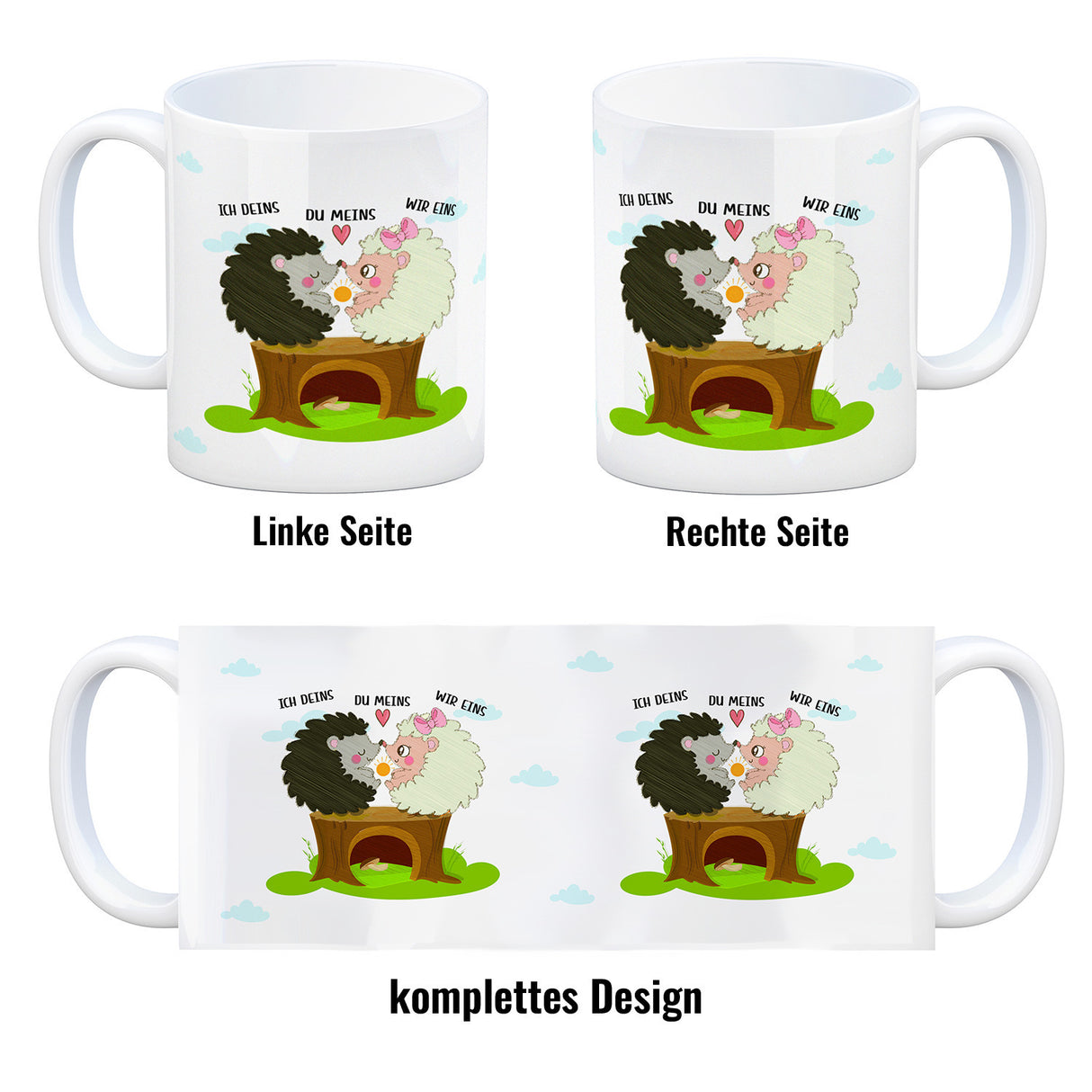 Igel Pärchen Kaffeebecher mit Spruch Ich deins du meins wir eins