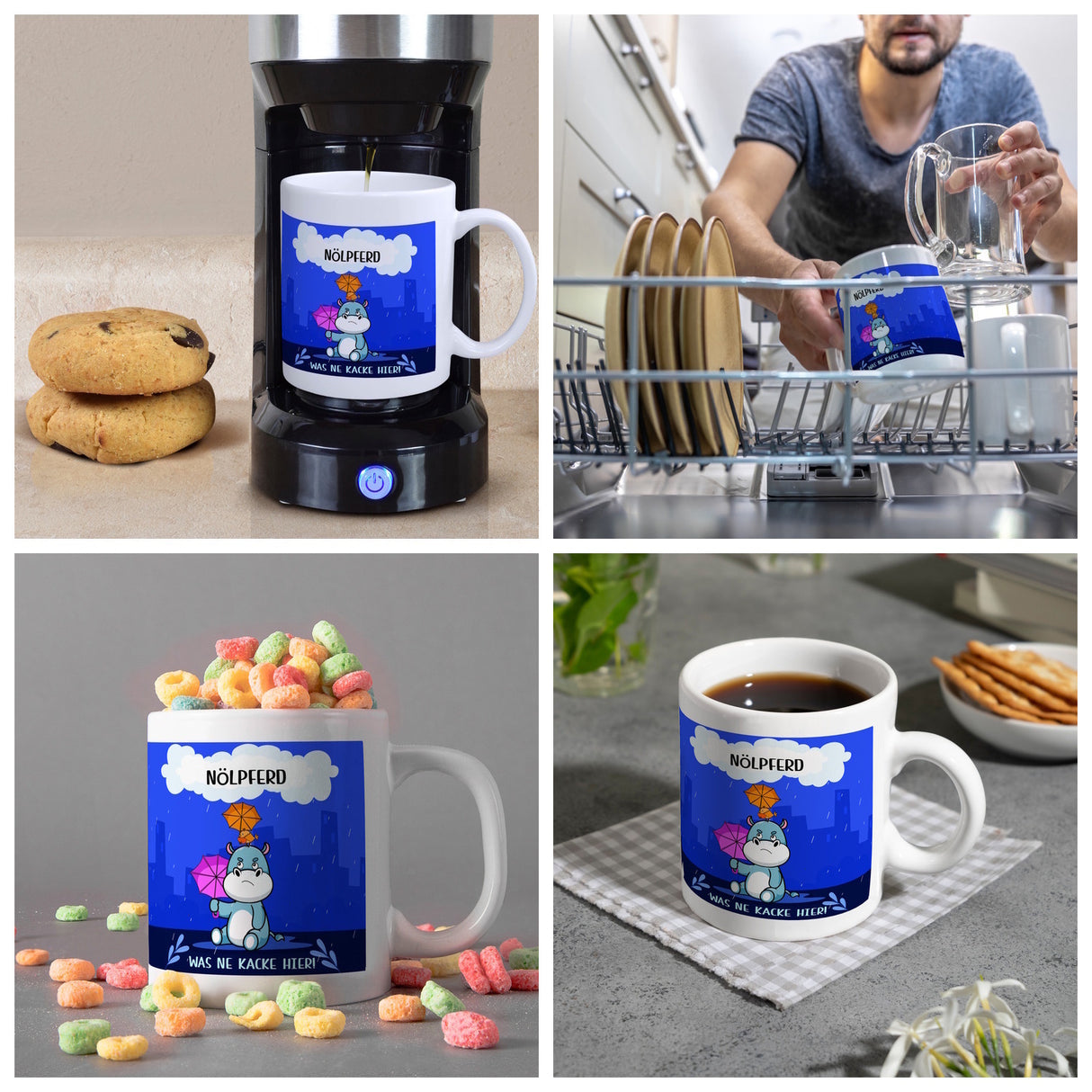Nilpferd Kaffeebecher mit Spruch Nölpferd Was ne Kacke hier!
