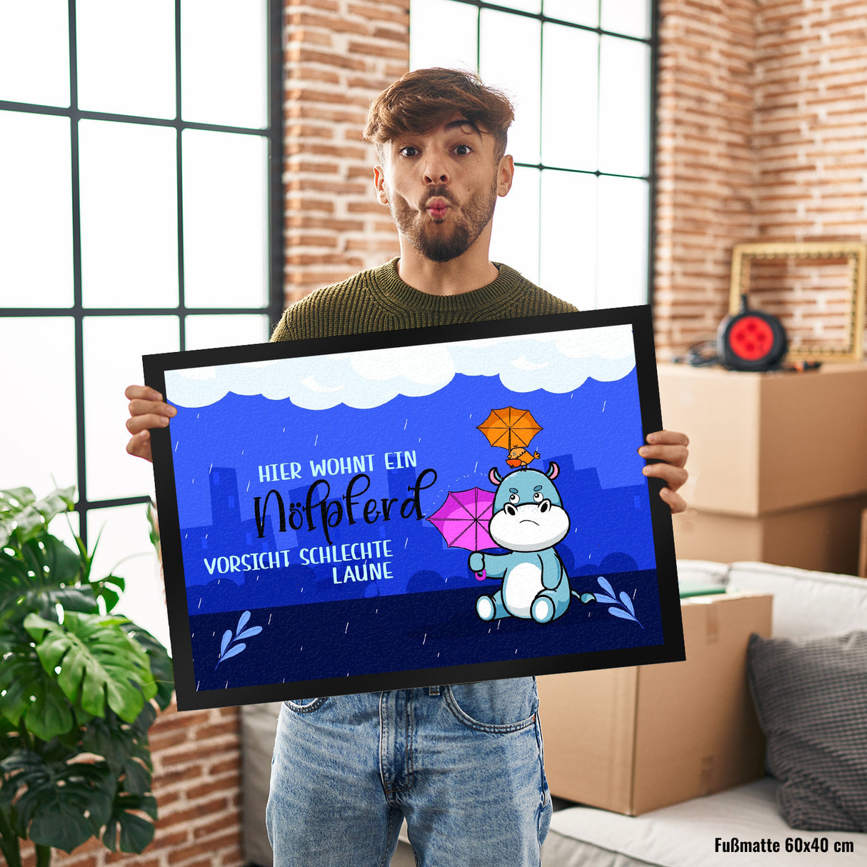 Nilpferd Fußmatte in 35x50 cm mit Spruch Nölpferd Vorsicht schlechte Laune