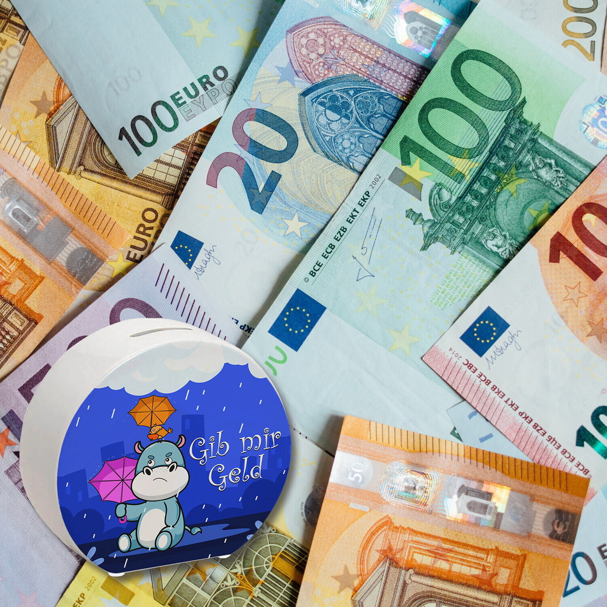 Nilpferd Spardose mit Spruch Gib mir Geld