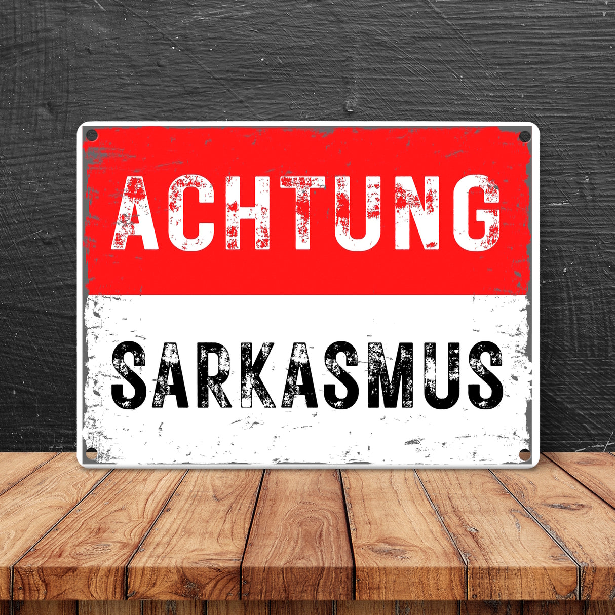 Achtung Sarkasmus Metallschild in 15x20 cm -weiß