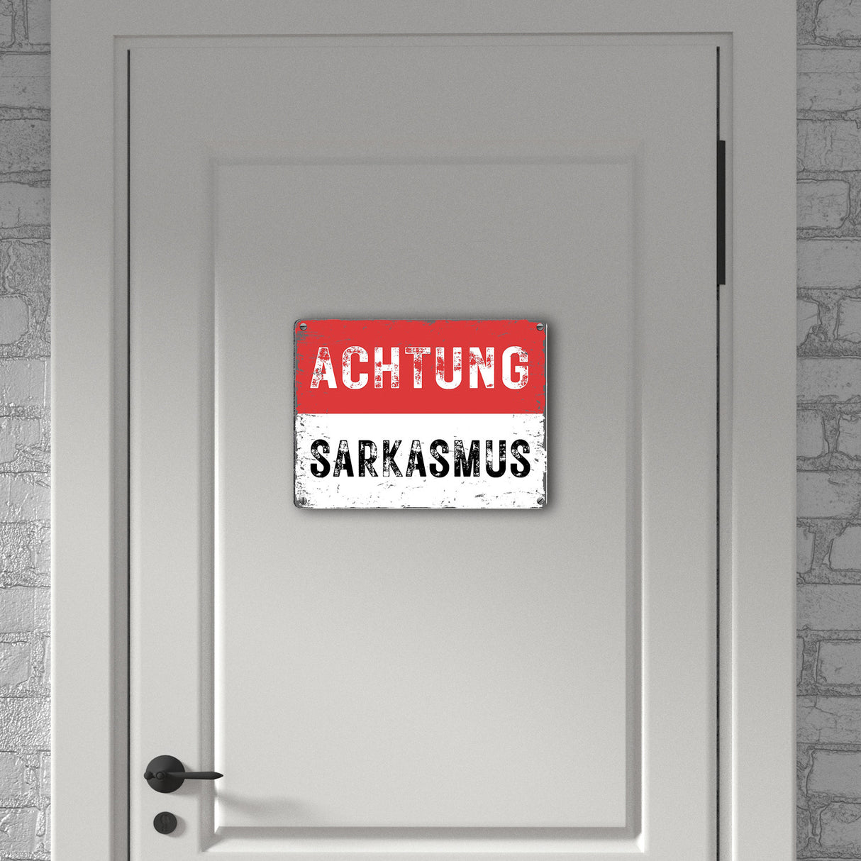 Achtung Sarkasmus Metallschild in 15x20 cm -weiß