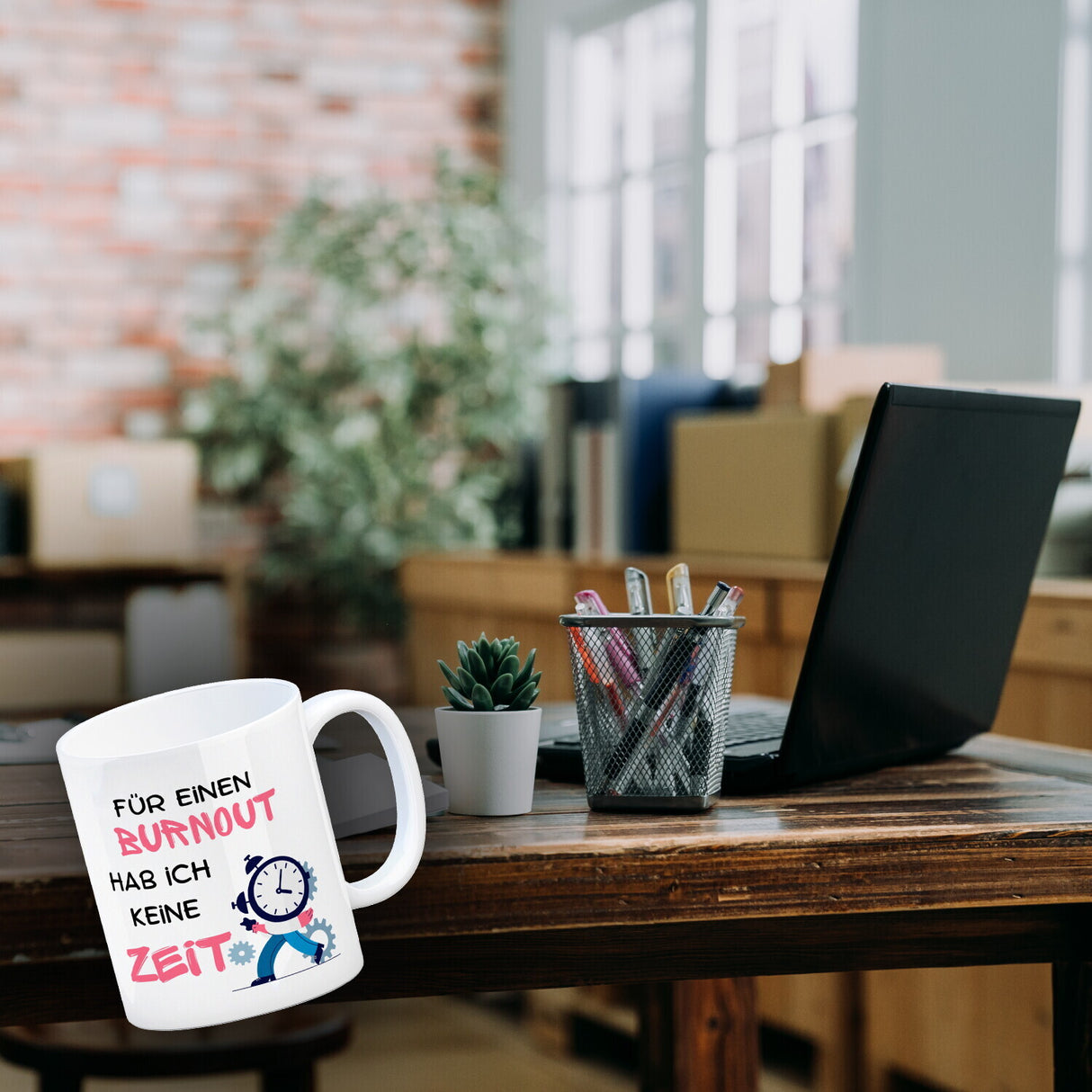 Büro Kaffeebecher mit Spruch Für einen Burnout keine Zeit in bunt