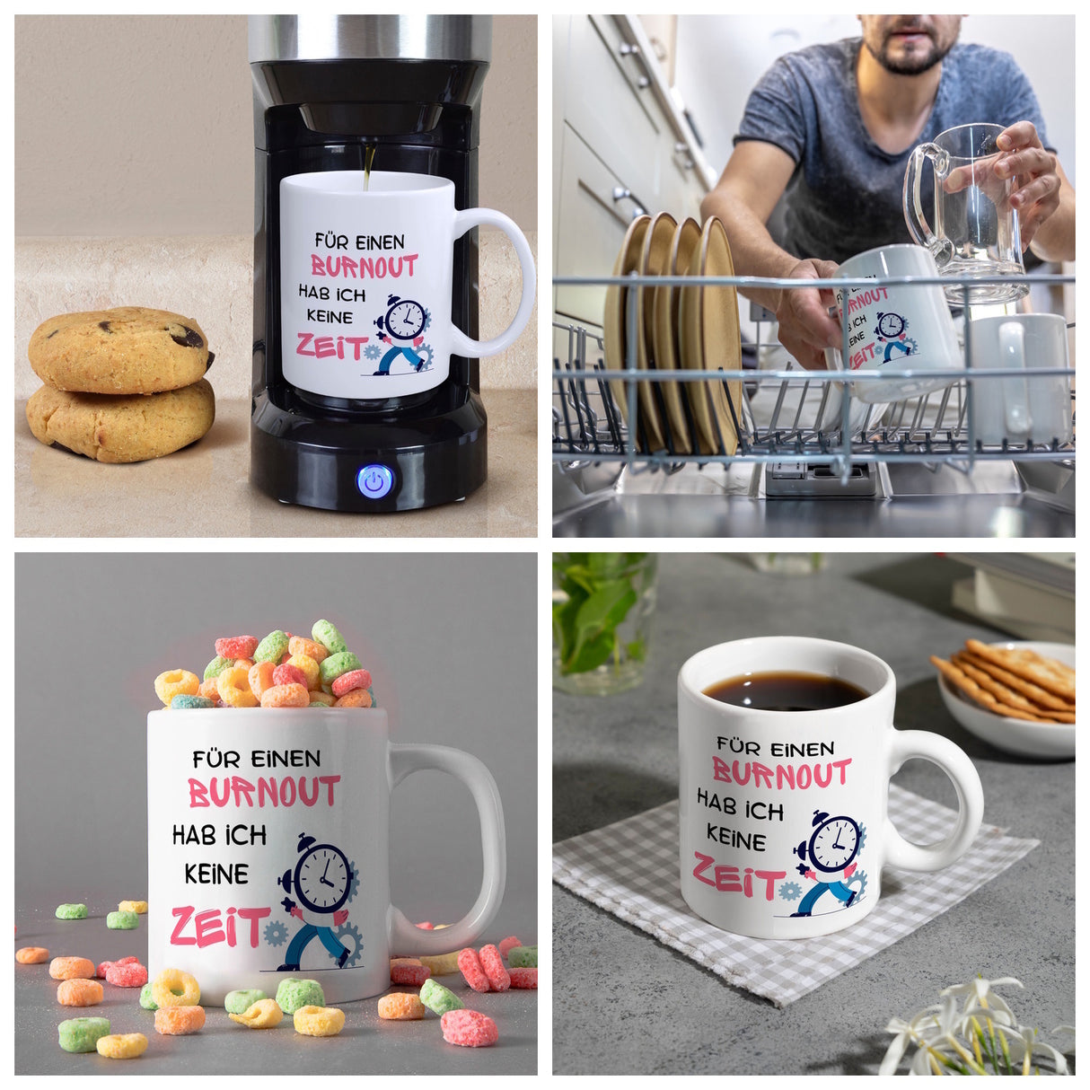 Büro Kaffeebecher mit Spruch Für einen Burnout keine Zeit in bunt