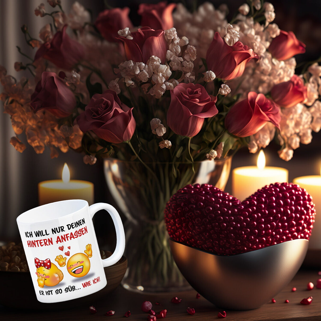 Hintern anfassen Kaffeebecher mit Emoticons und Spruch