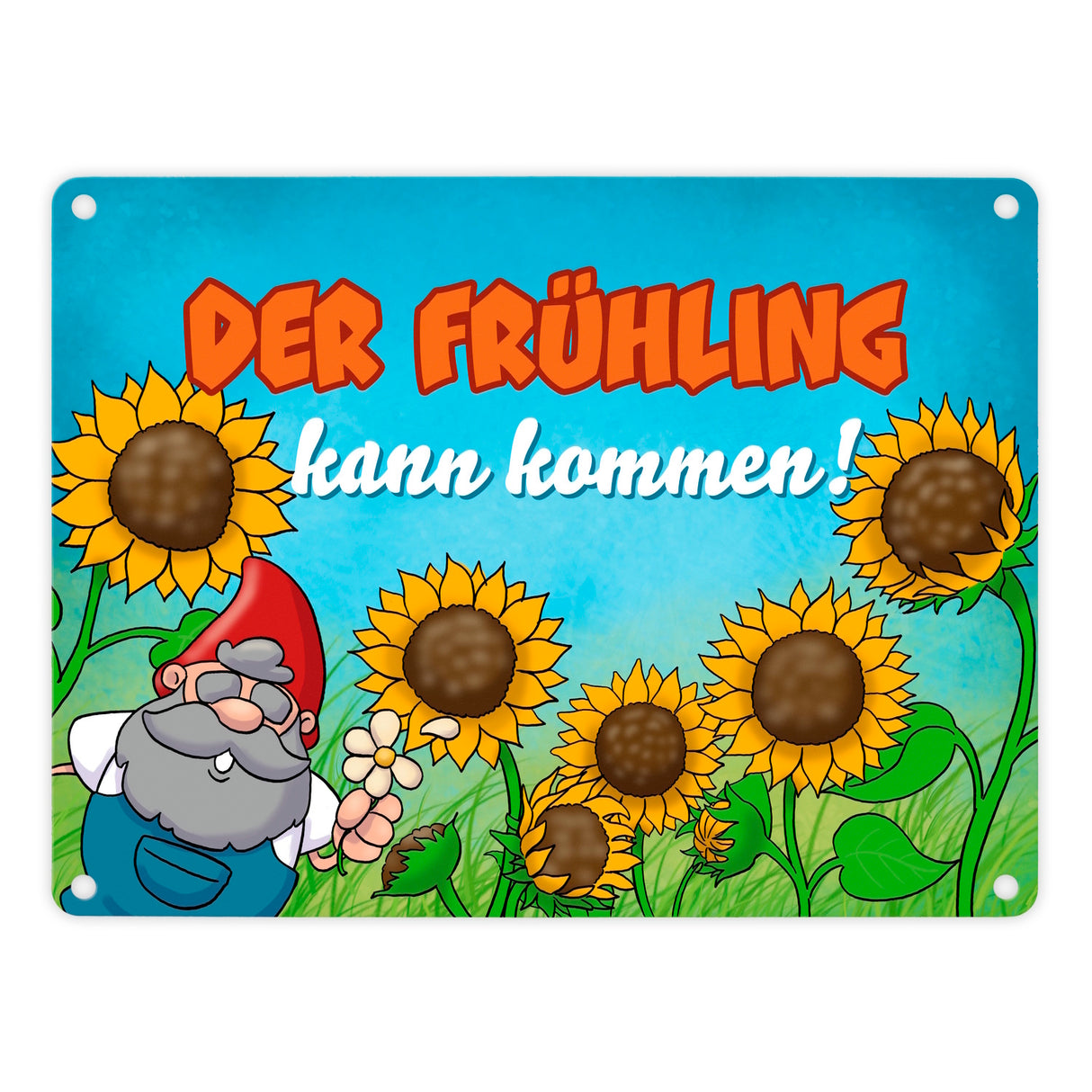 Gartenzwerg Metallschild mit Spruch Der Frühling kann kommen