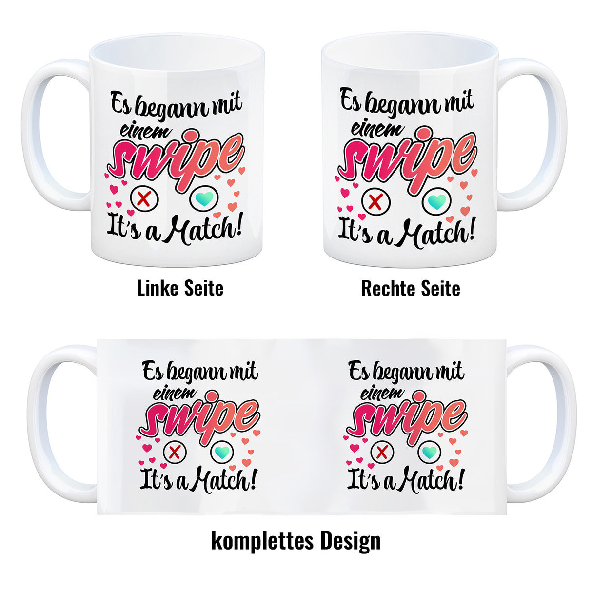 Es begann mit einem swipe Kaffeebecher mit Spruch It's a Match