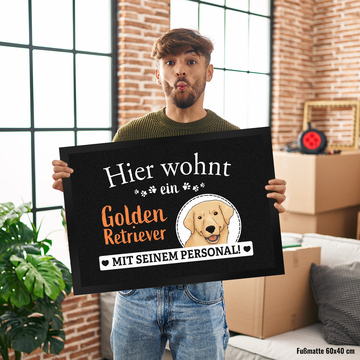 Hier wohnt ein Golden Retriever mit seinem Personal Fußmatte
