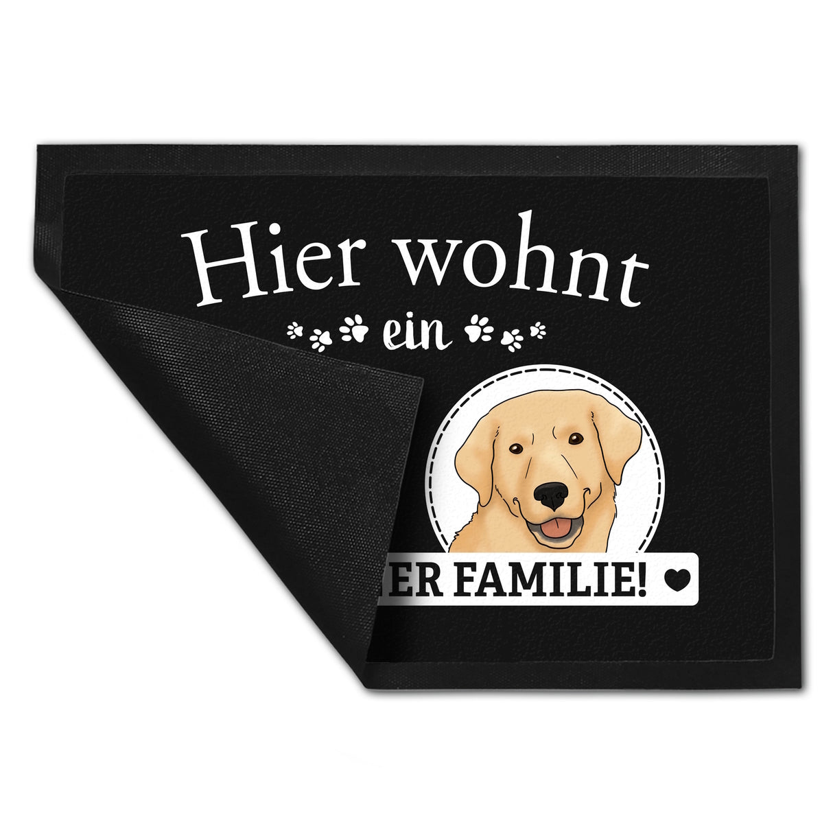 Hier wohnt ein Golden Retriever mit seiner Familie Fußmatte