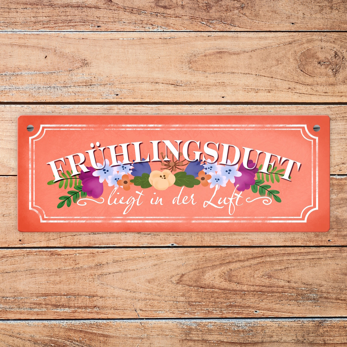 Frühlingsduft liegt in der Luft Metallschild in orange