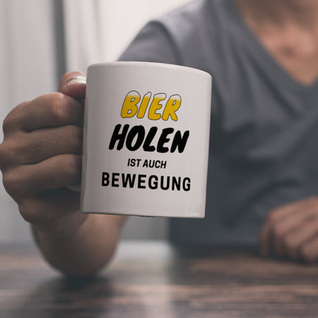 Bier Kaffeebecher mit Spruch - Bier holen ist auch Bewegung