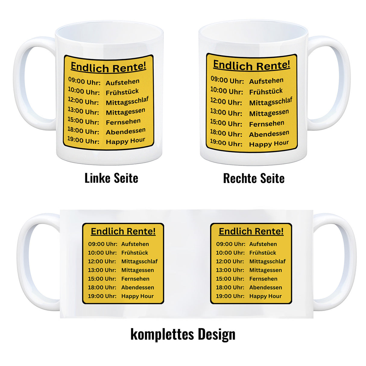 Renten To-Do Liste Kaffeebecher mit Spruch: Endlich Rente