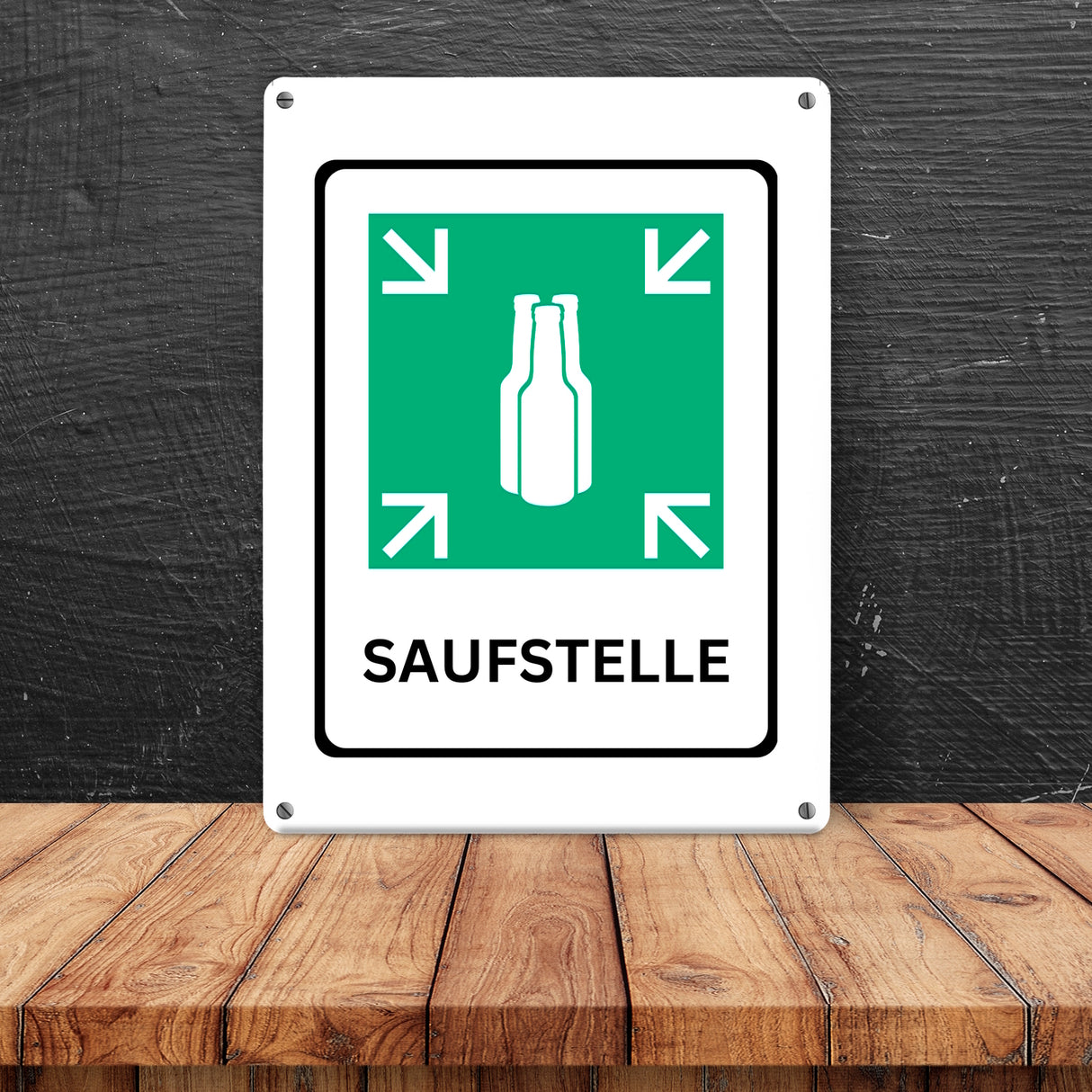 Bier Metallschild in 15x20 cm mit Spruch - SAUFSTELLE