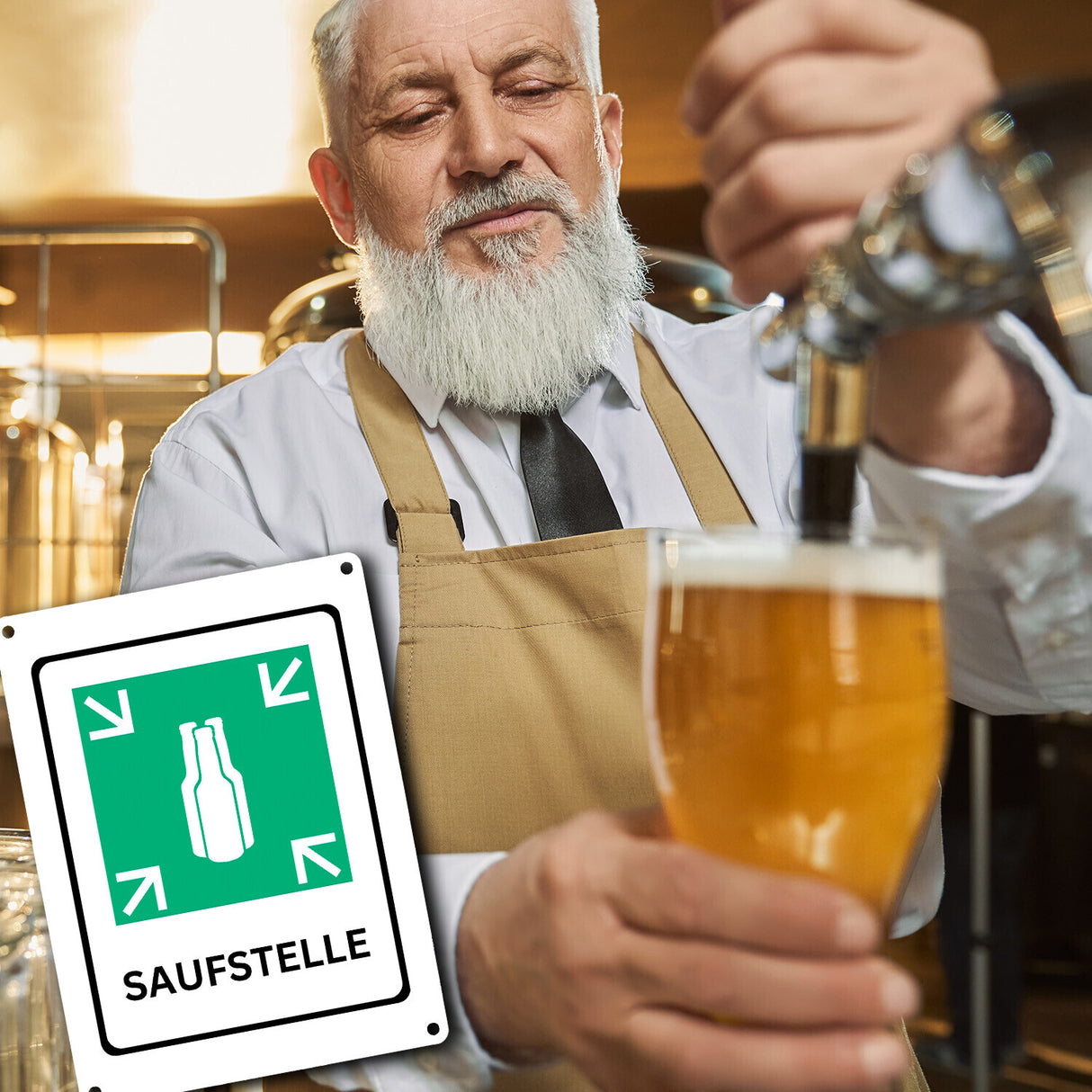 Bier Metallschild in 15x20 cm mit Spruch - SAUFSTELLE