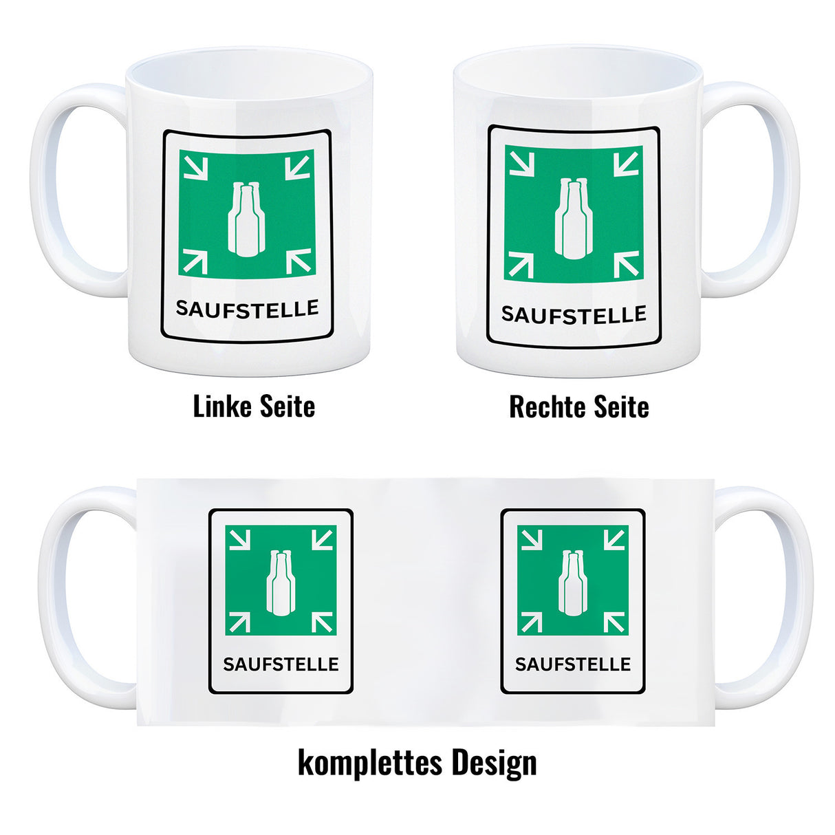 Saufstelle Kaffeebecher mit Bier Motiv und Spruch