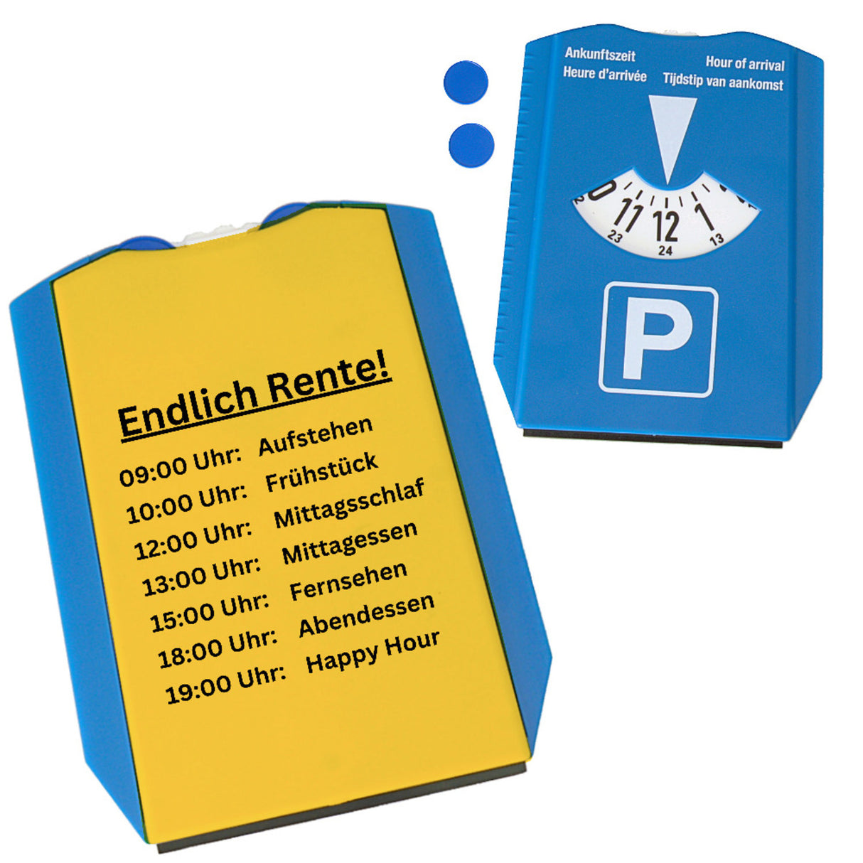 Endlich Rente Parkscheibe mit To-Do Liste und Einkaufswagenchips