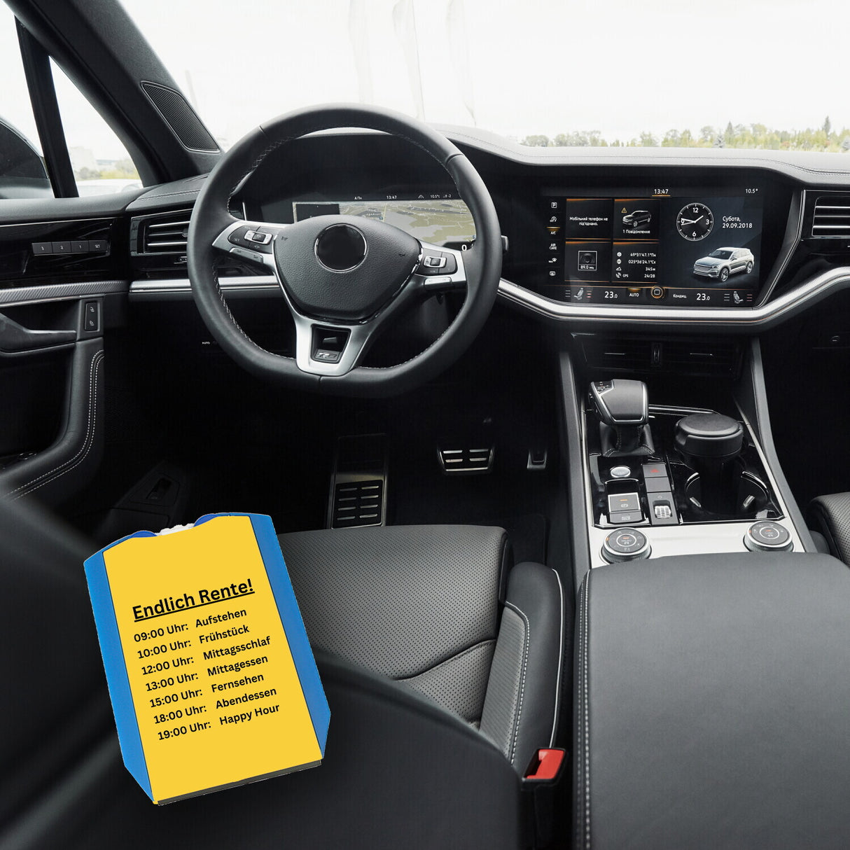 Endlich Rente Parkscheibe mit To-Do Liste und Einkaufswagenchips