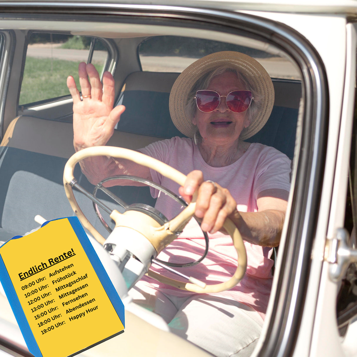 Endlich Rente Parkscheibe mit To-Do Liste und Einkaufswagenchips